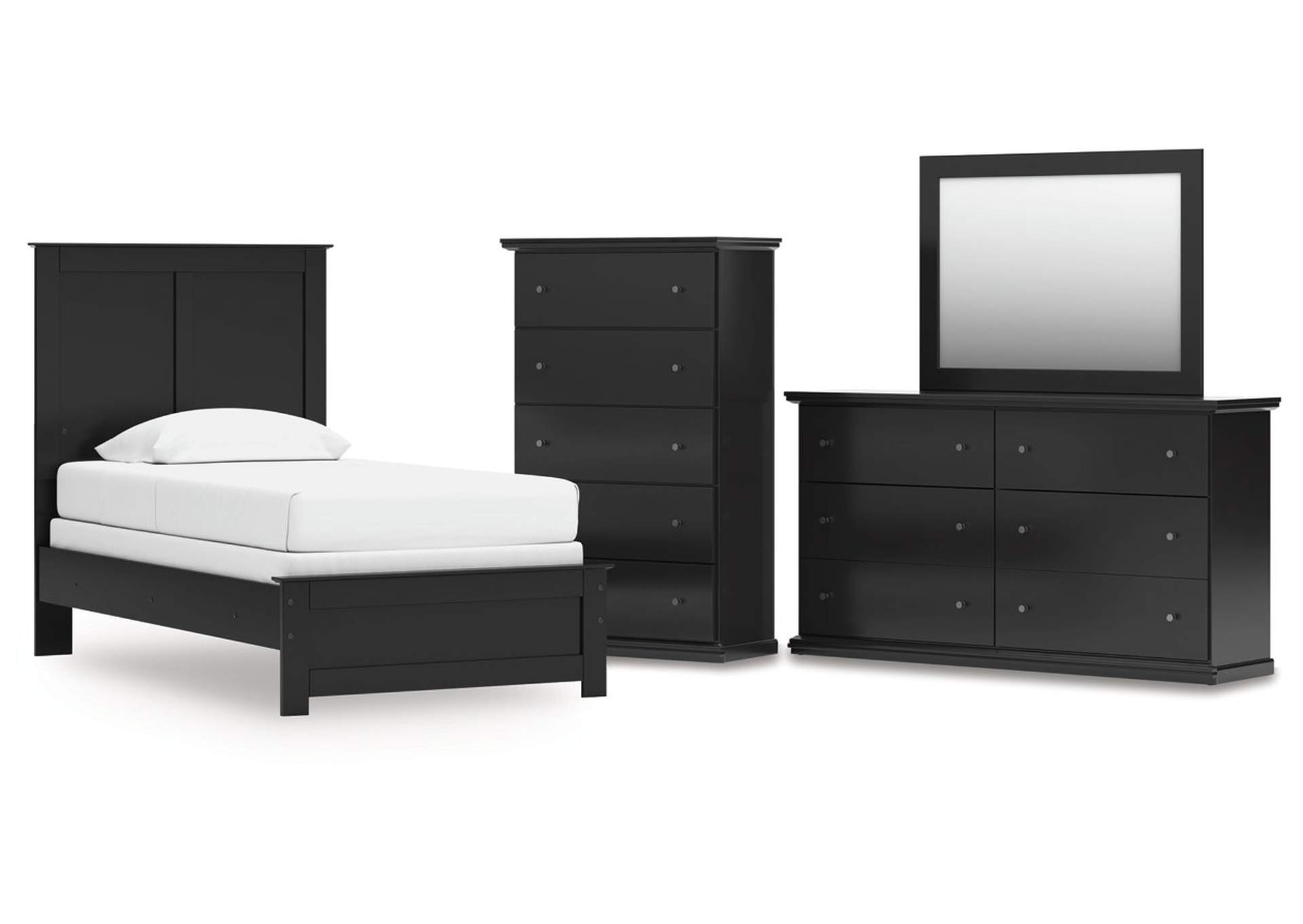 Maribel Twin Panel Bed with Mirrored Dresser and Chest image 1
