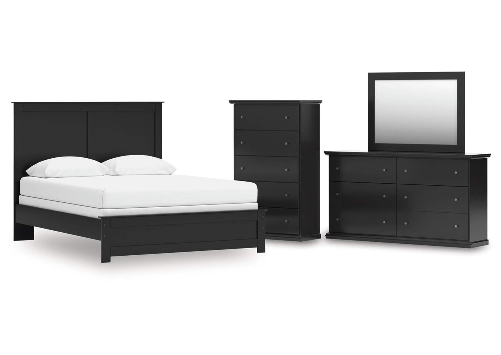 Maribel Queen Panel Bed with Mirrored Dresser and Chest image 1