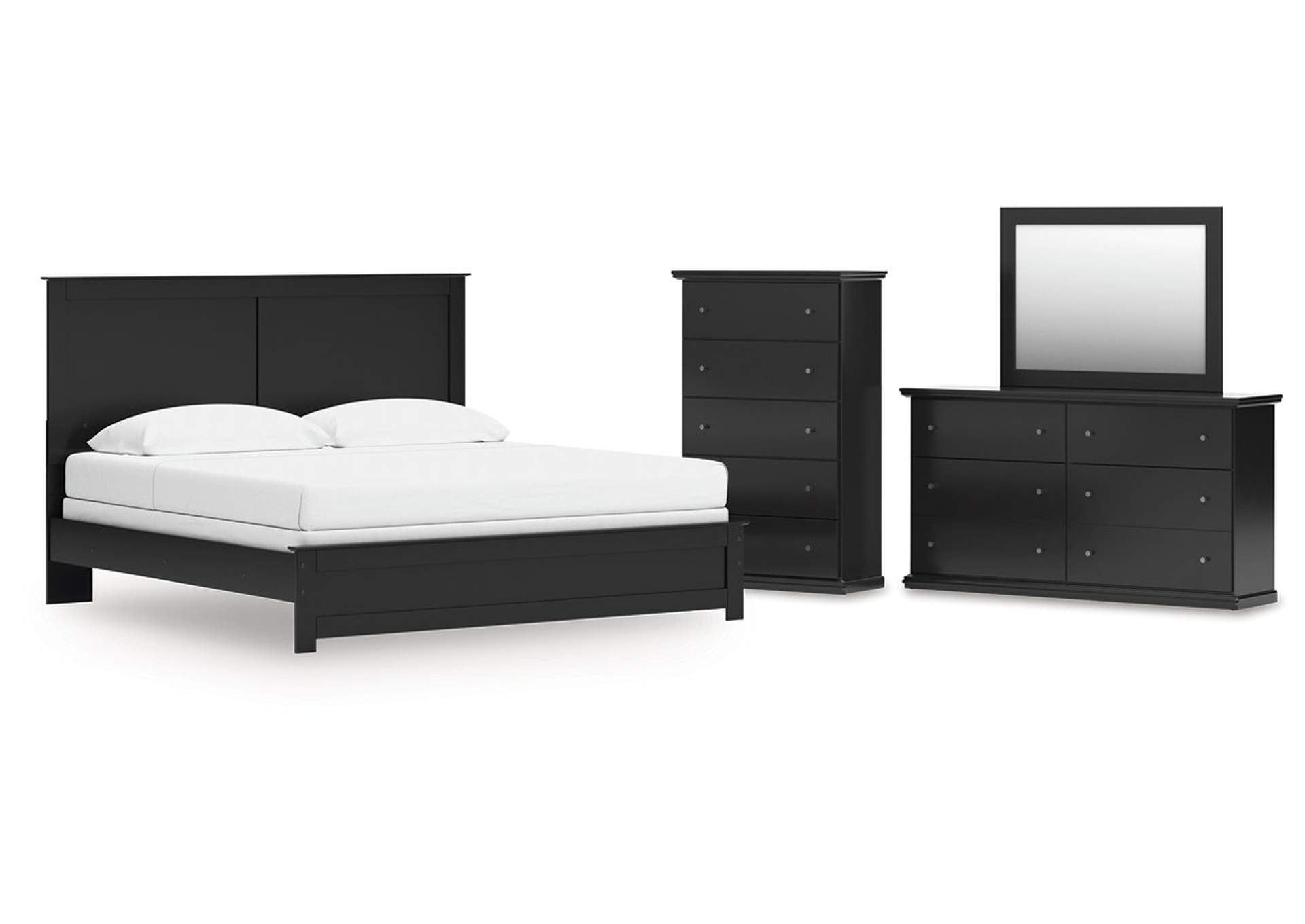 Maribel King Panel Bed with Mirrored Dresser and Chest image 1
