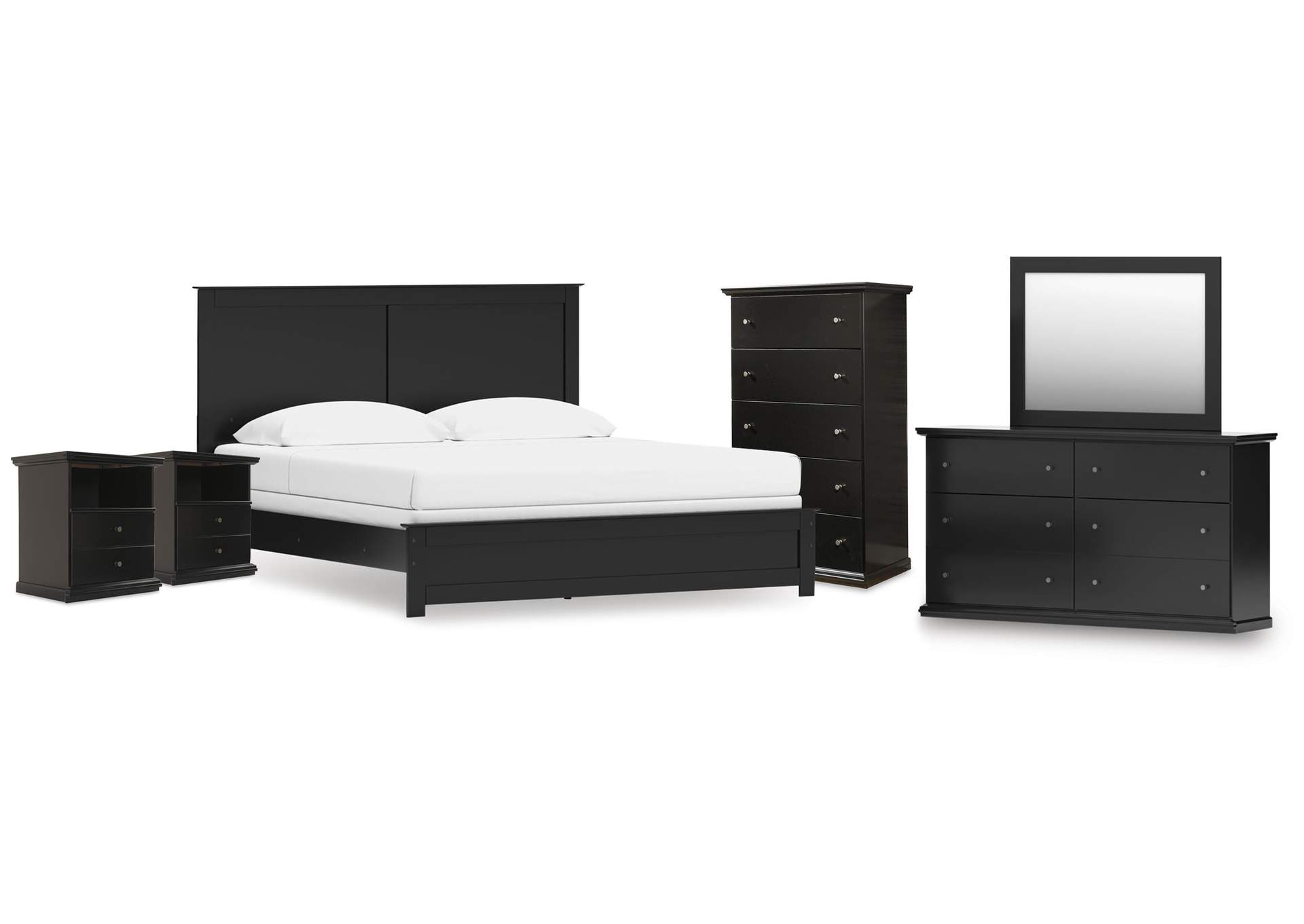 Maribel King Panel Bed, Dresser, Mirror, Chest and 2 Nightstands image 1