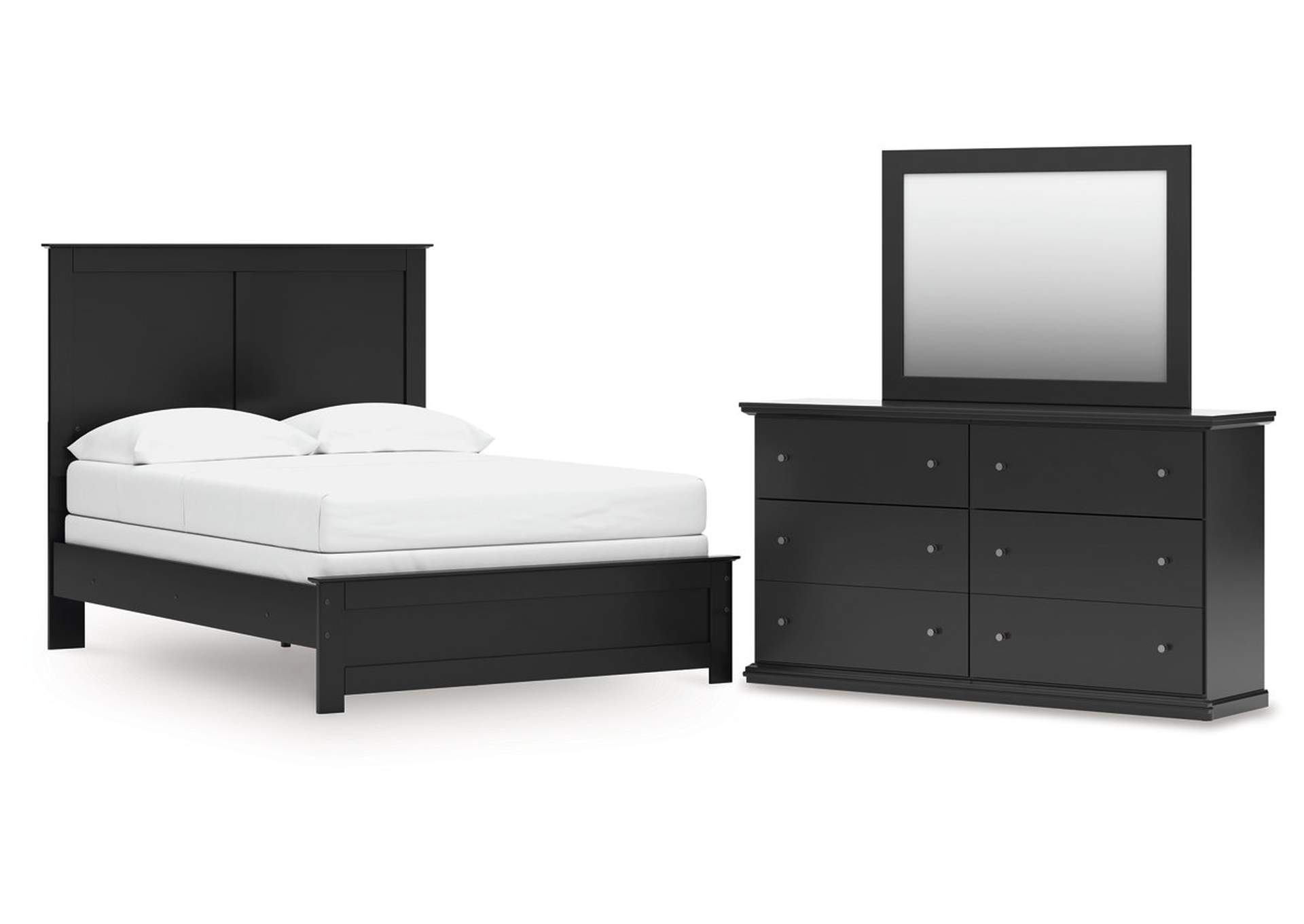 Maribel Full Panel Bed with Mirrored Dresser