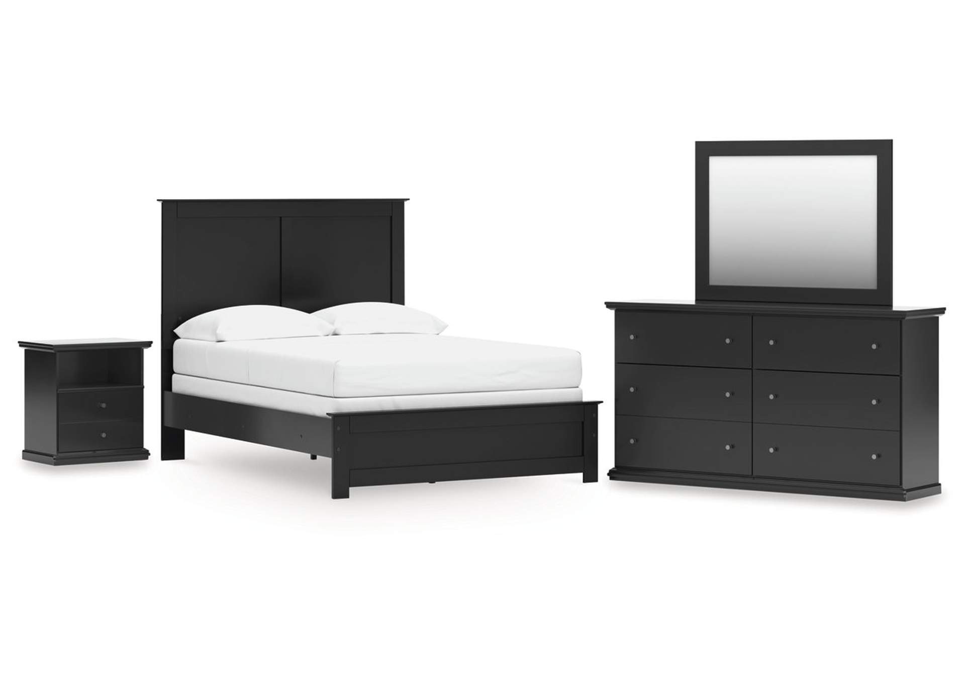 Maribel Full Panel Bed with Mirrored Dresser and Nightstand
