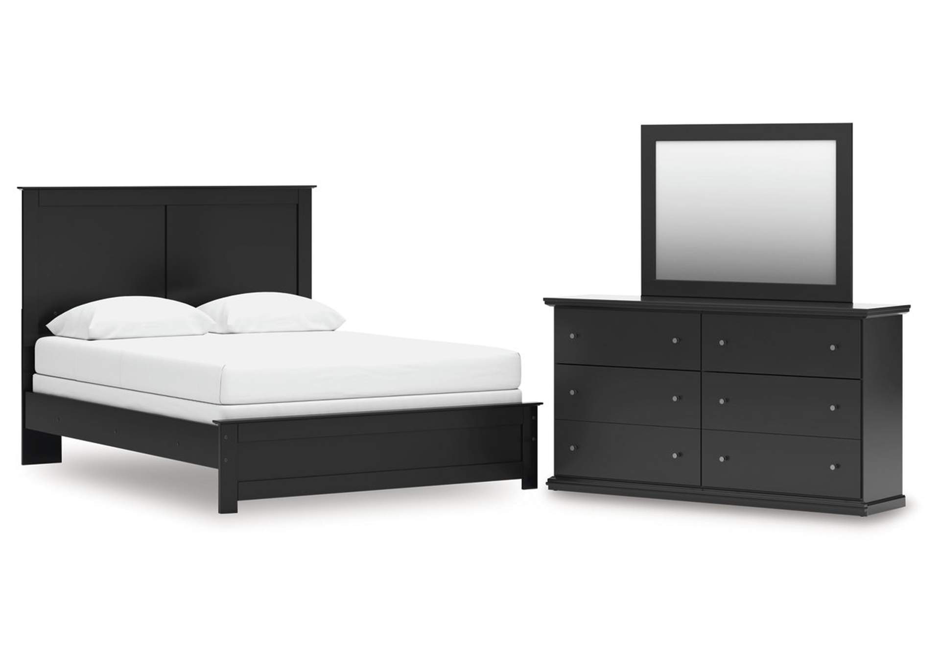 Maribel Queen Panel Bed with Mirrored Dresser
