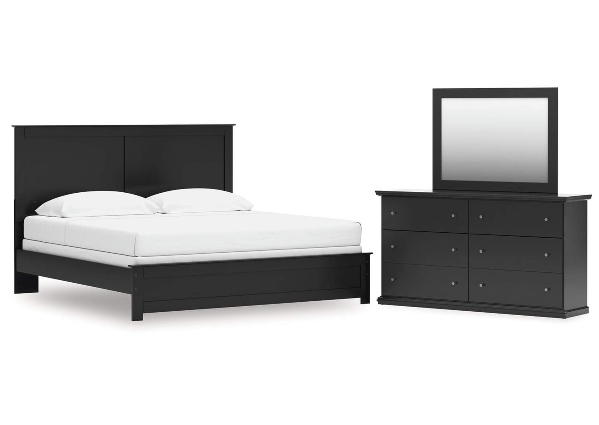 Maribel King Panel Bed with Mirrored Dresser