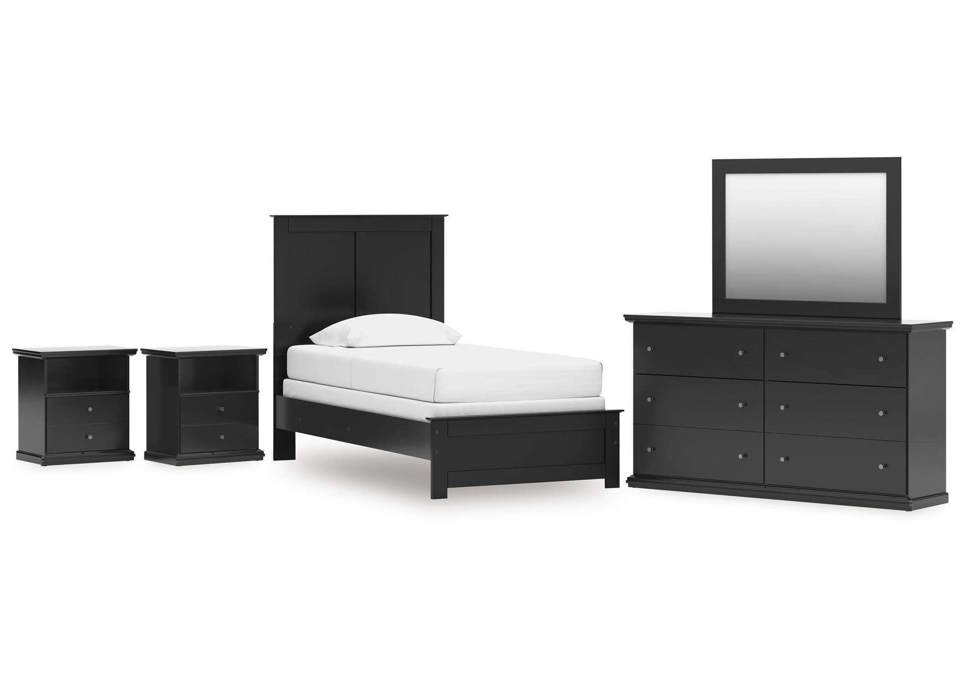 Maribel Twin Panel Bed, Dresser, Mirror and 2 Nightstands image 1