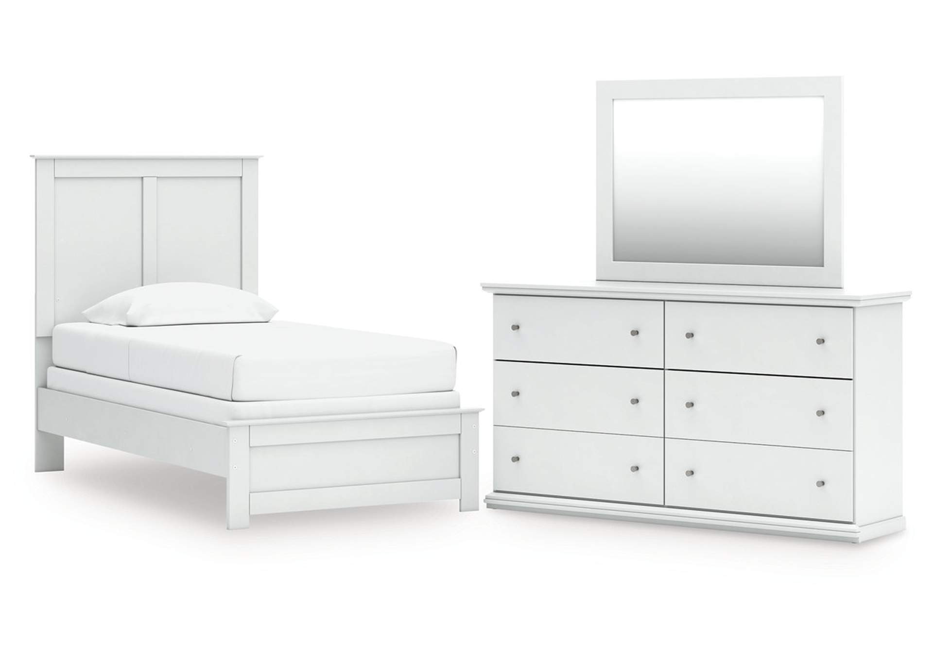 Bostwick Shoals Twin Panel Bed with Mirrored Dresser
