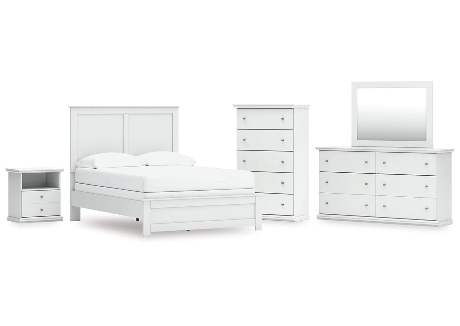 Bostwick Shoals Full Panel Bed with Mirrored Dresser, Chest and Nightstand
