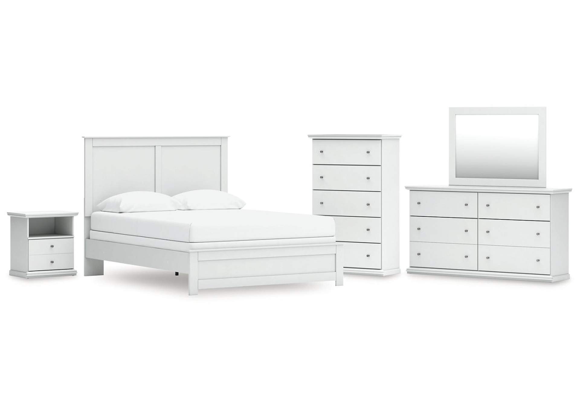 Bostwick Shoals Queen Panel Bed with Mirrored Dresser, Chest and Nightstand image 1