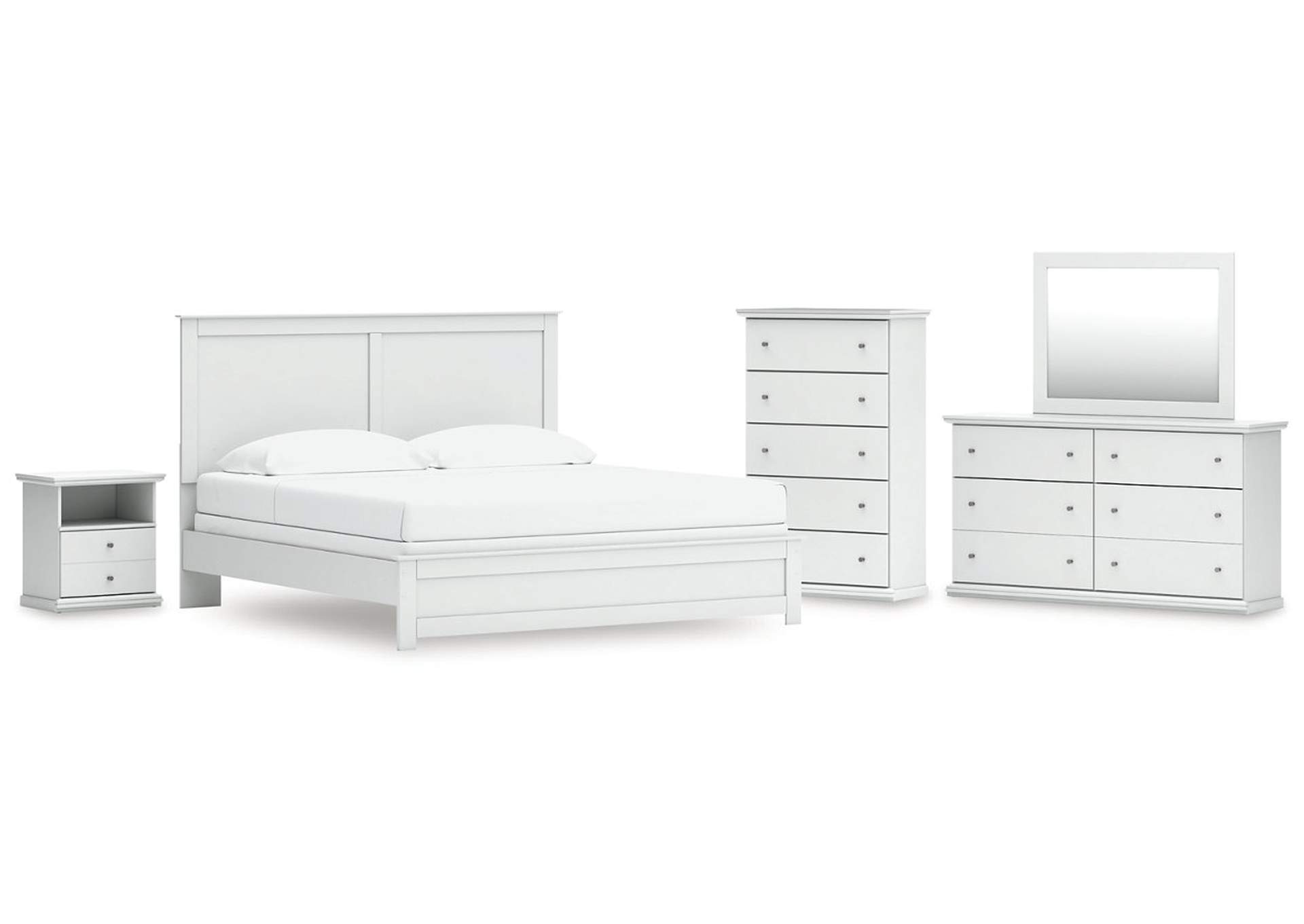 Bostwick Shoals King Panel Bed with Mirrored Dresser, Chest and Nightstand image 1