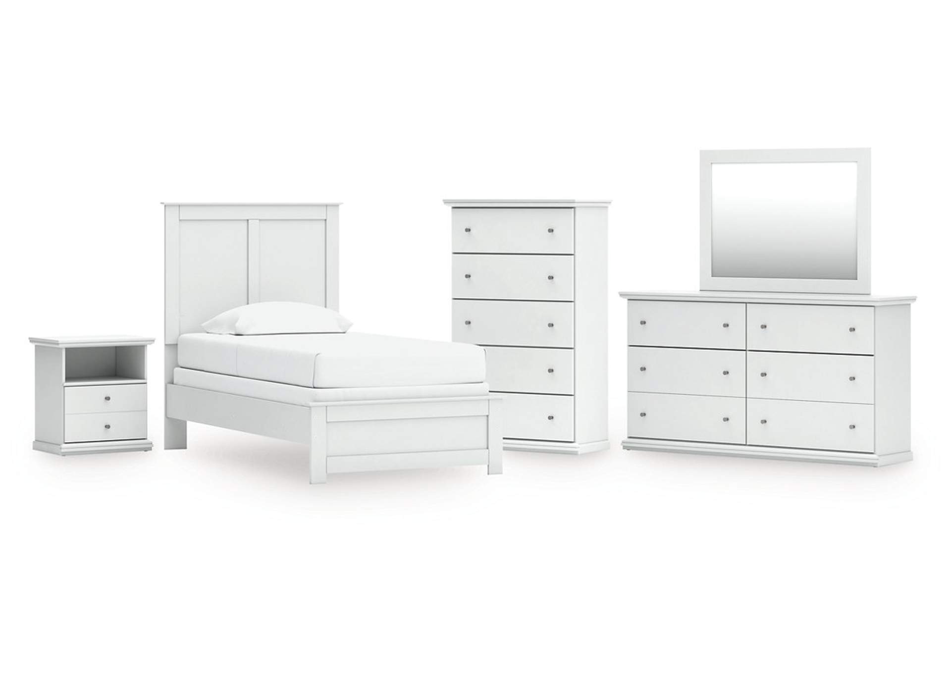 Bostwick Shoals Twin Panel Bed with Mirrored Dresser, Chest and Nightstand image 1