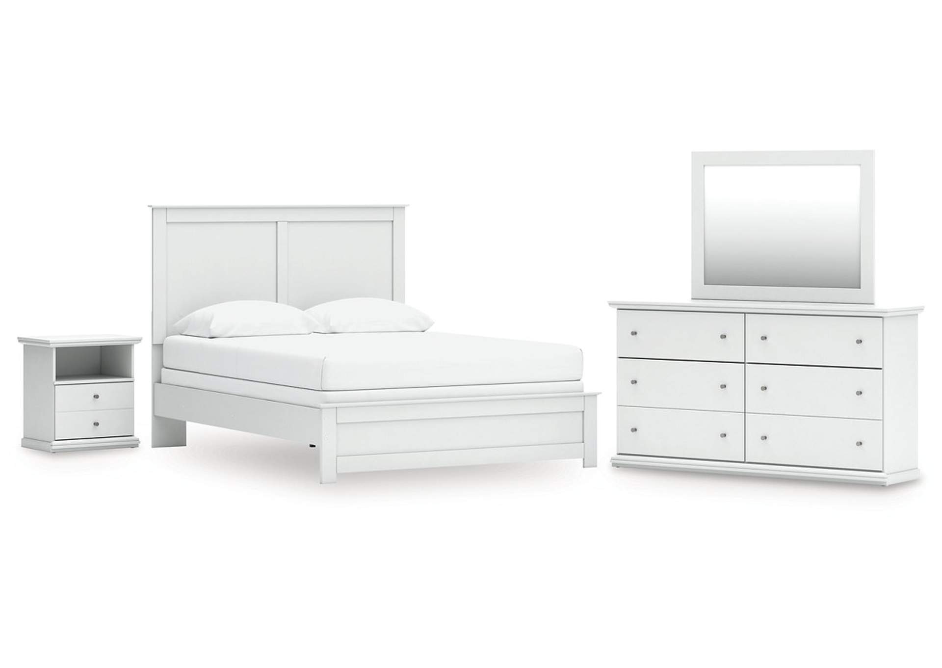 Bostwick Shoals Queen Panel Bed with Mirrored Dresser and Nightstand