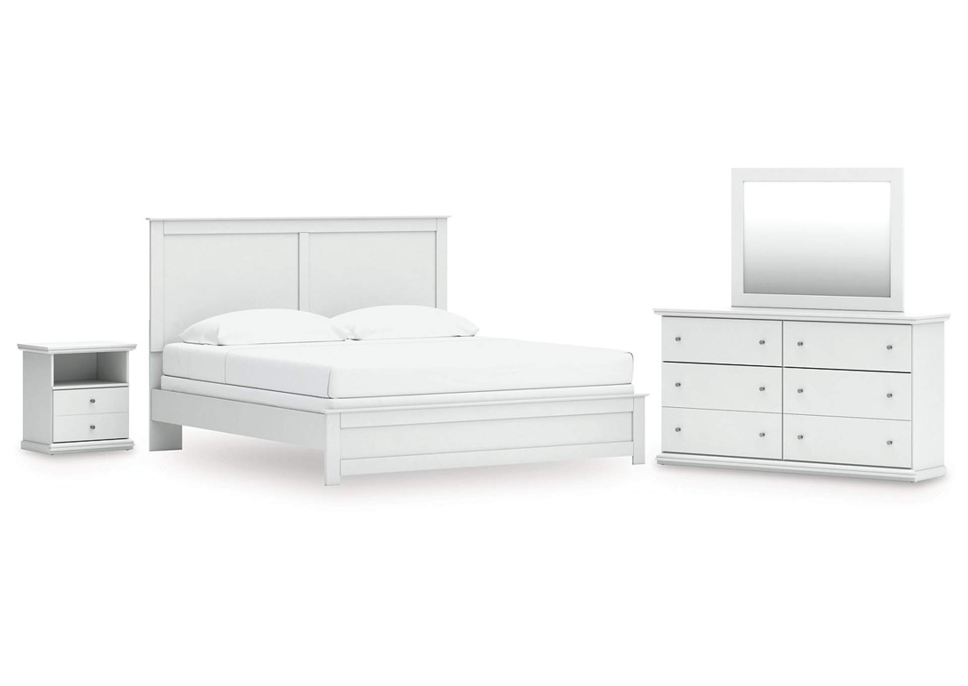 Bostwick Shoals King Panel Bed with Mirrored Dresser and Nightstand image 1