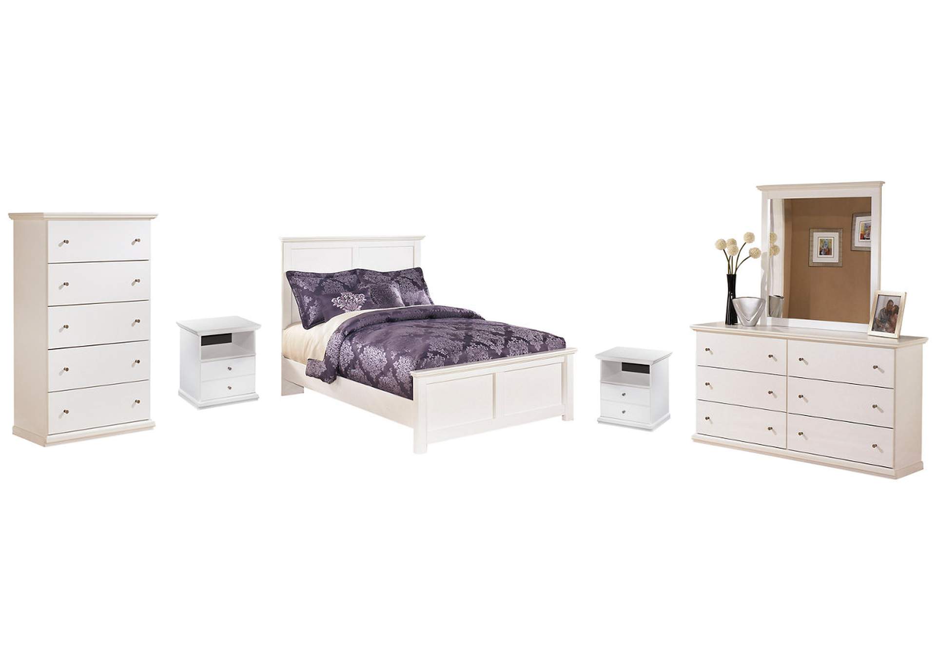 Bostwick Shoals Full Panel Bed with Mirrored Dresser, Chest and 2 Nightstands