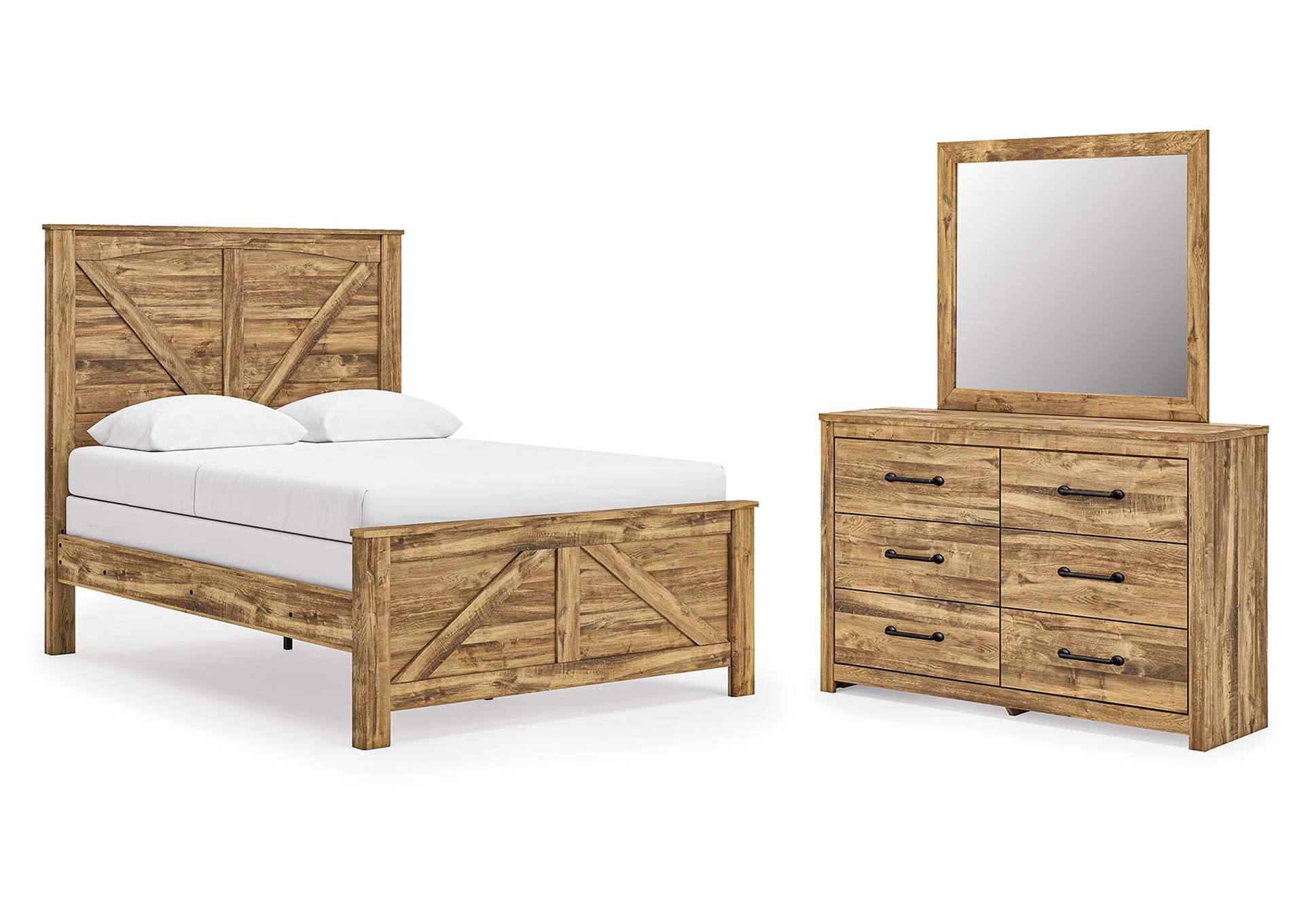 Maystonna Queen Crossbuck Panel Bed, Dresser and Mirror image 1