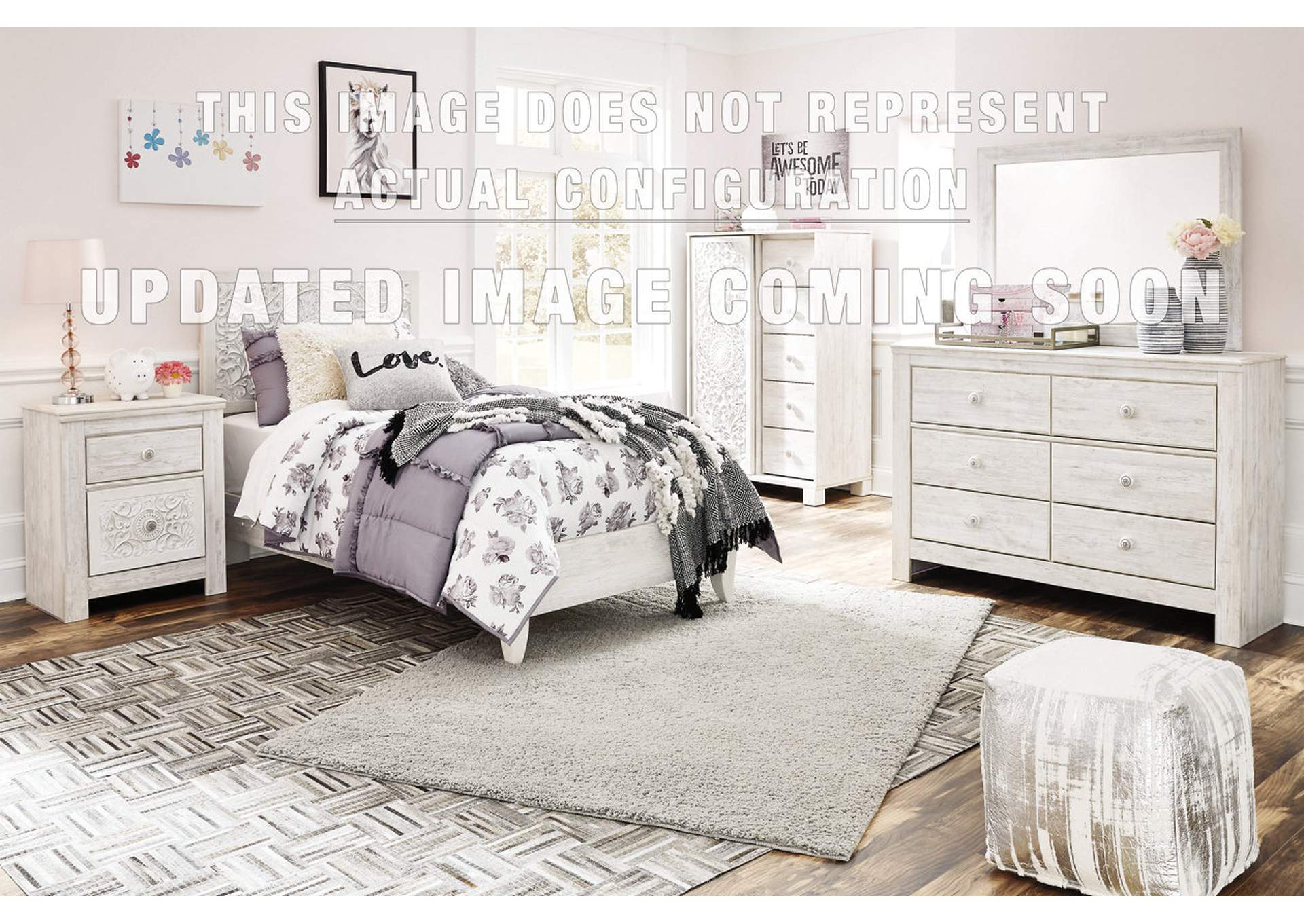 Paxberry Queen Panel Bed with Mirrored Dresser, Chest and Nightstand image 1