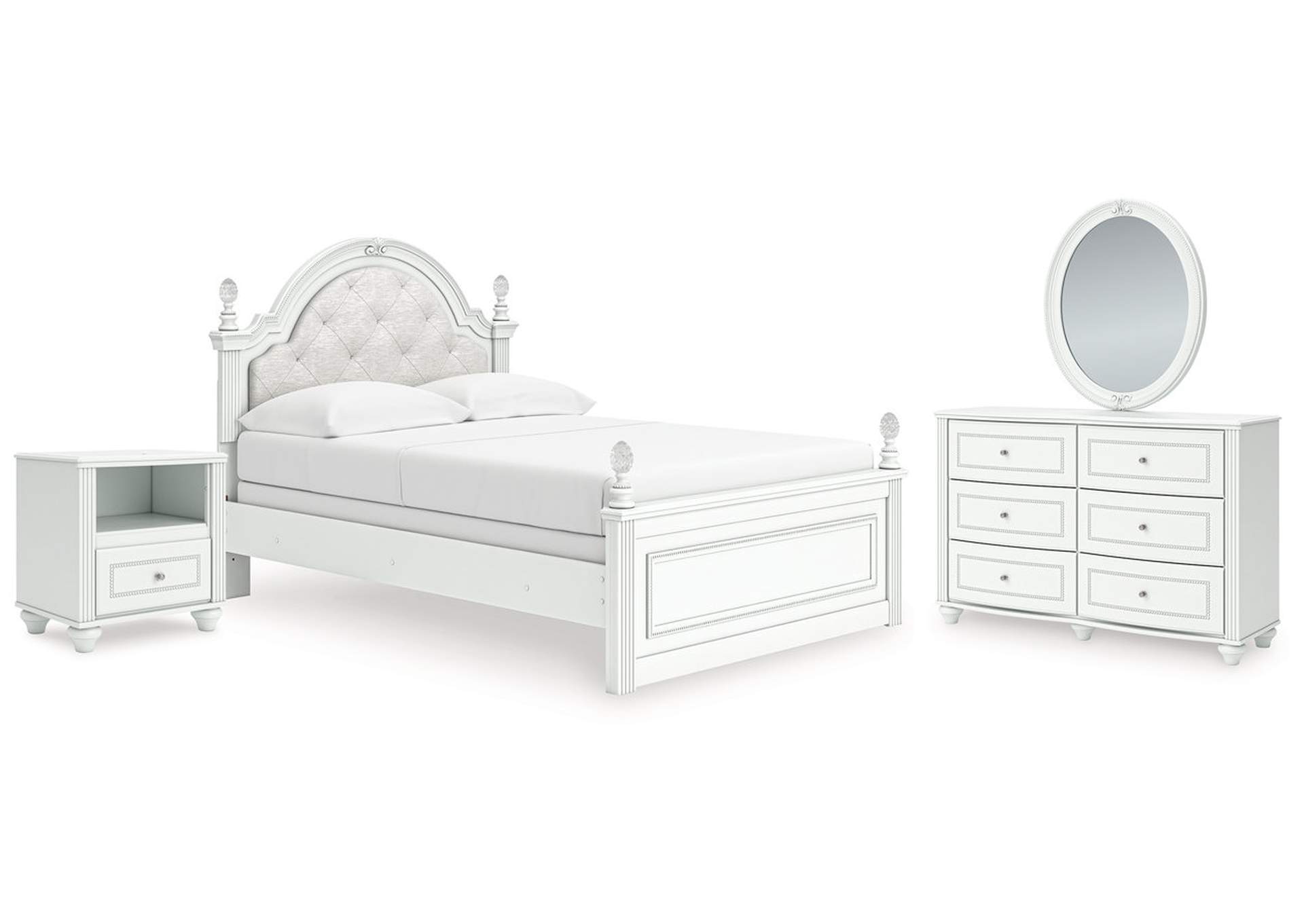 Maylilly Full Upholstered Panel Bed, Dresser, Mirror and Nightstand image 1
