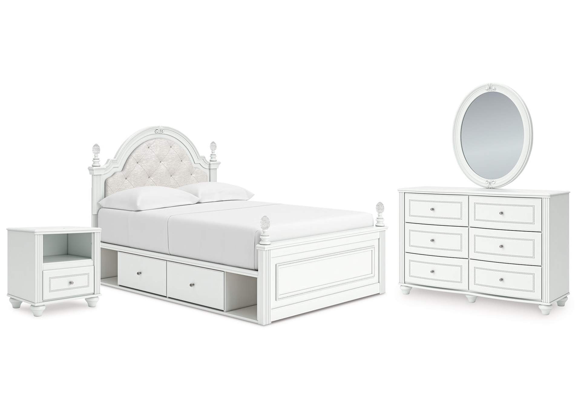 Maylilly Full Upholstered Panel Storage Bed, Dresser, Mirror and Nightstand image 1