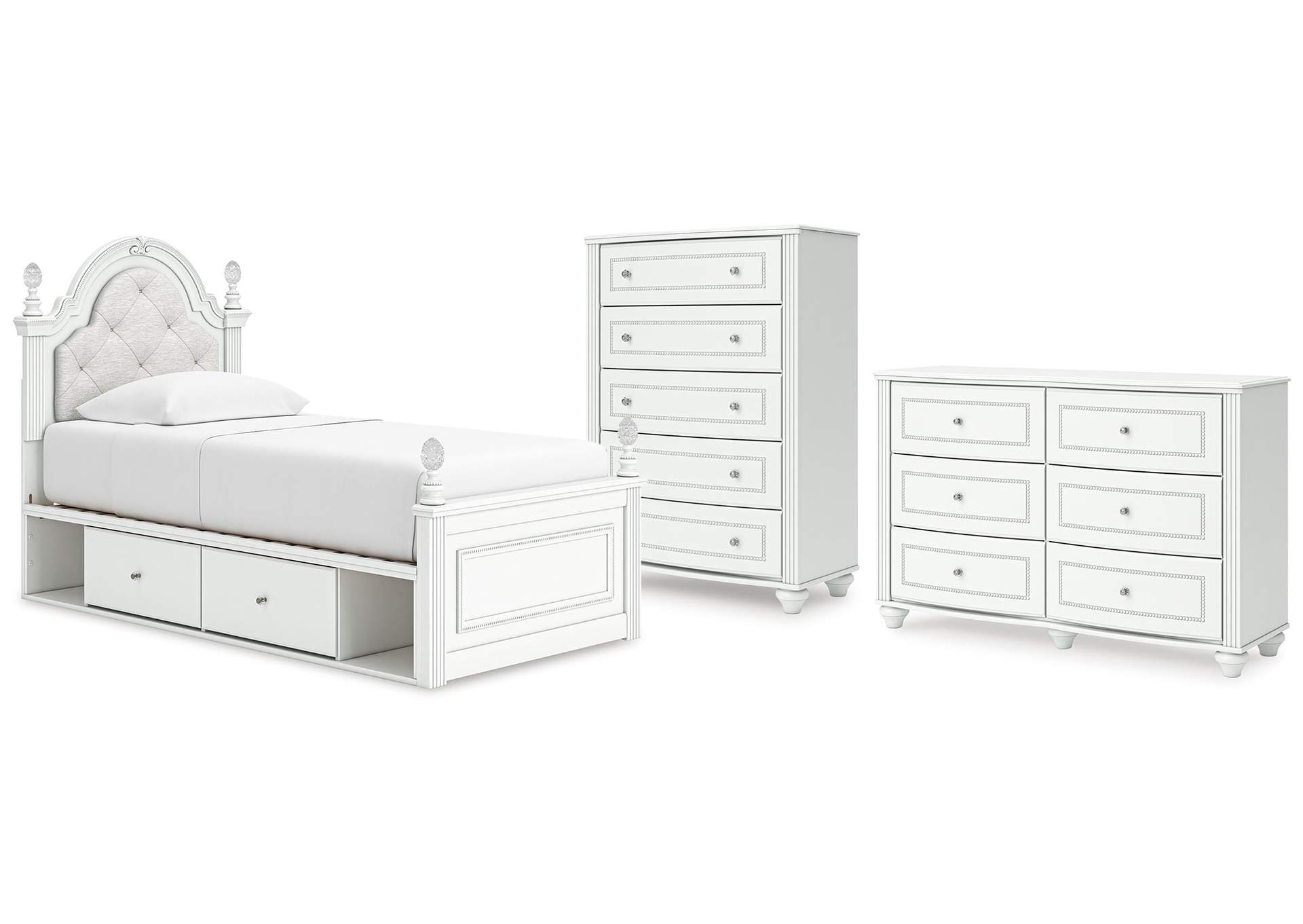 Maylilly Twin Upholstered Panel Storage Bed, Dresser and Chest image 1