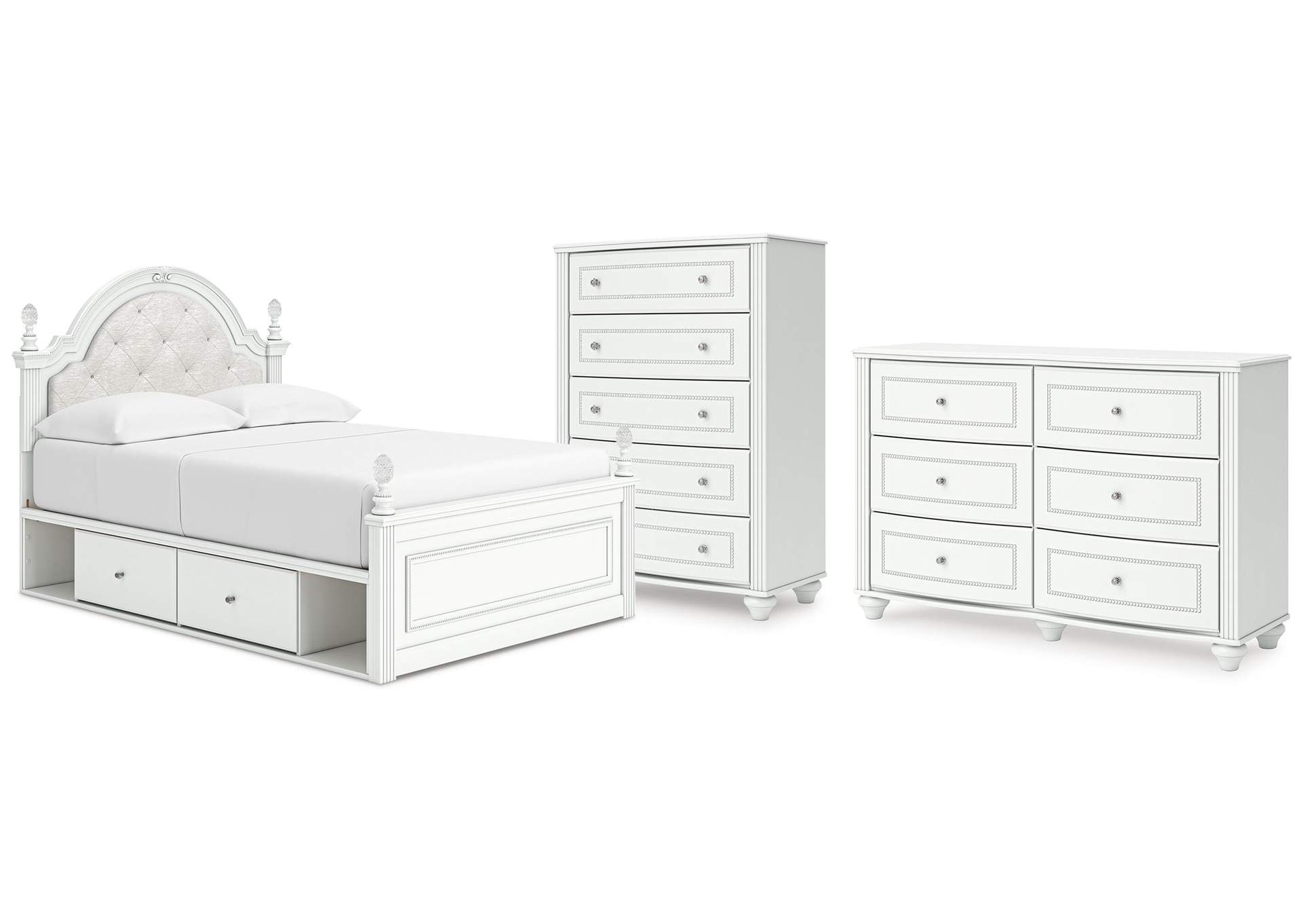 Maylilly Full Upholstered Panel Storage Bed, Dresser and Chest image 1