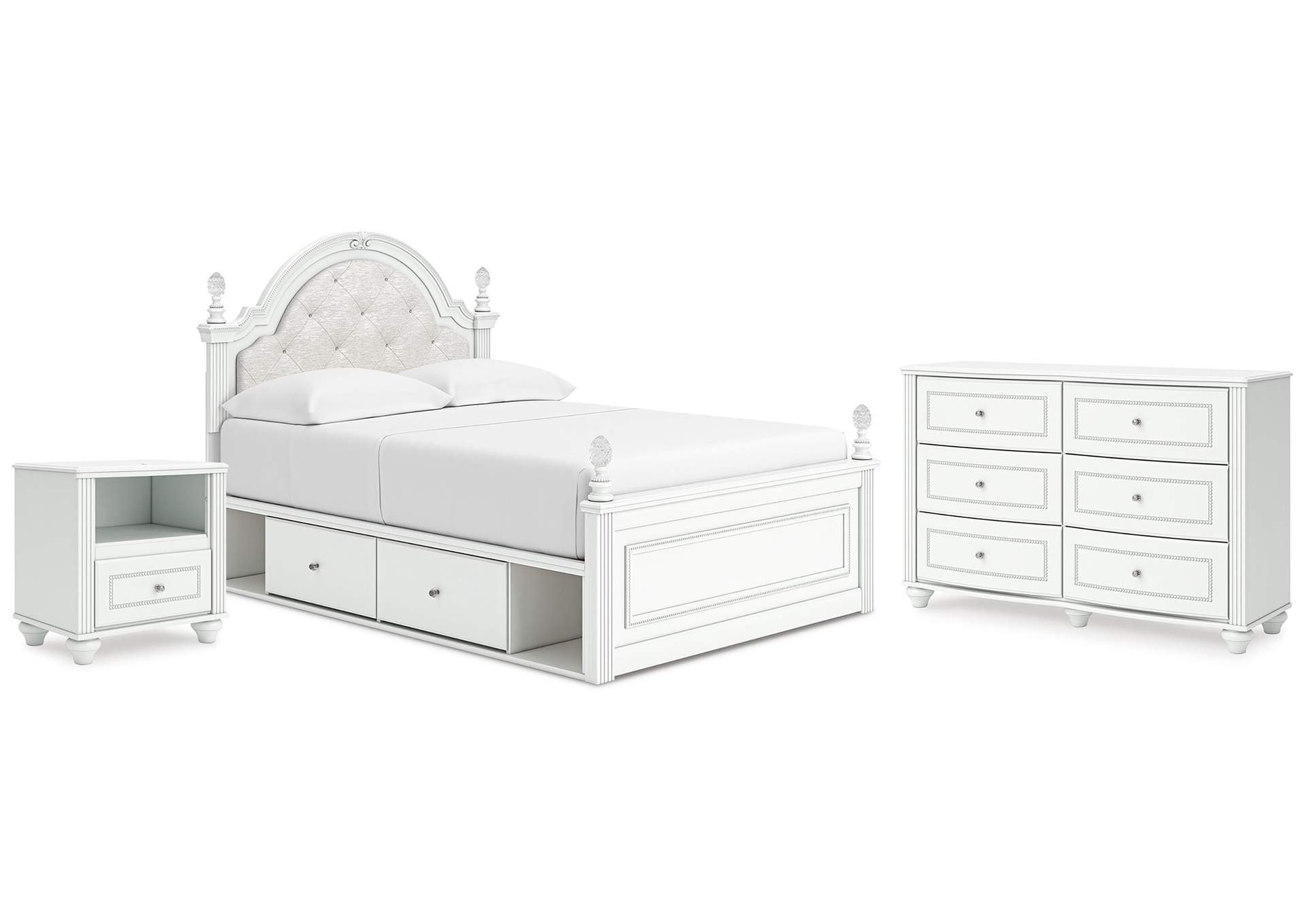 Maylilly Full Upholstered Panel Storage Bed, Dresser and Nightstand image 1
