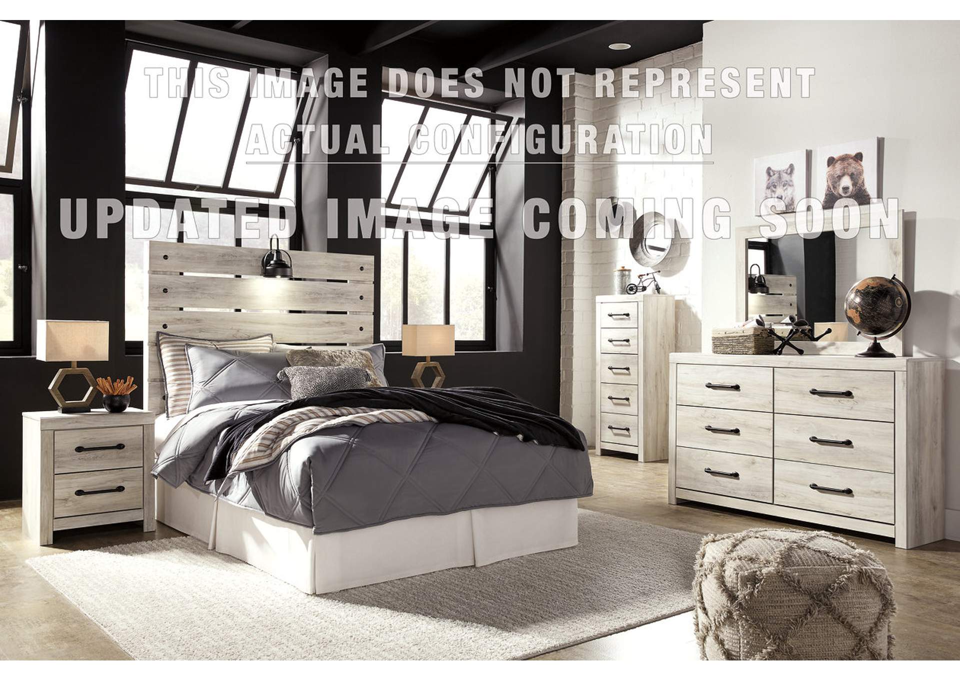 Cambeck Queen Panel Bed with 2 Storage Drawers with Mirrored Dresser and Nightstand image 1