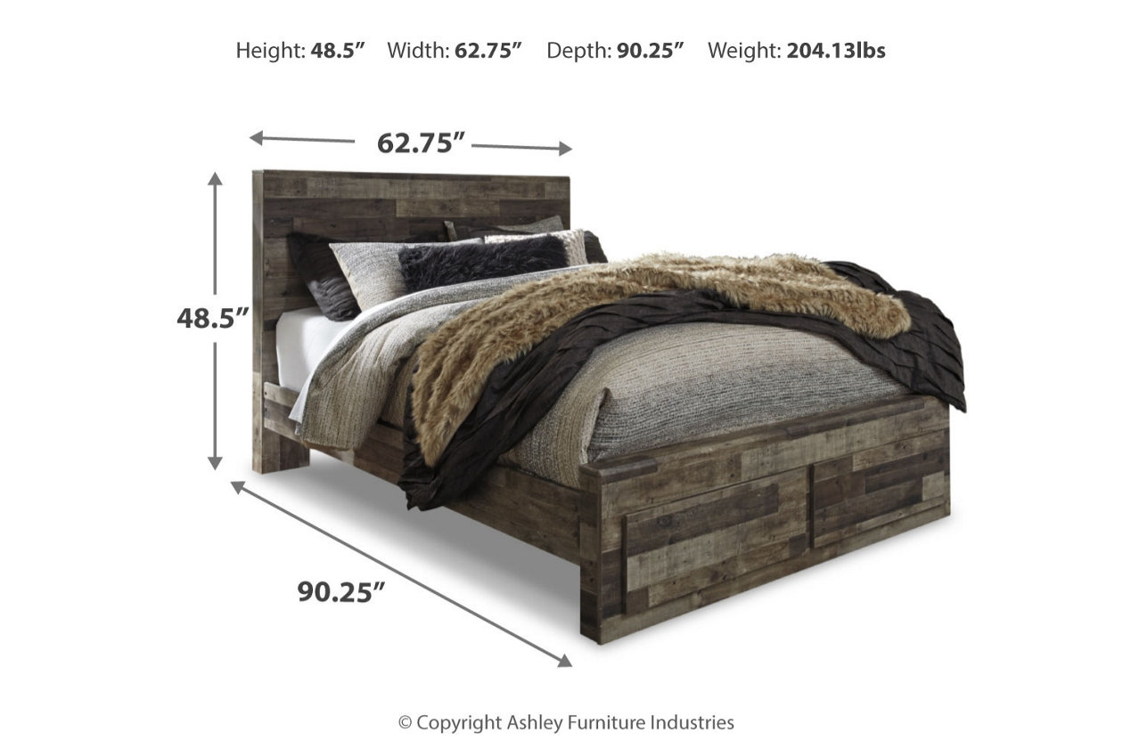 Derekson Queen Panel Bed with 2 Storage Drawers with Mirrored Dresser and Nightstand