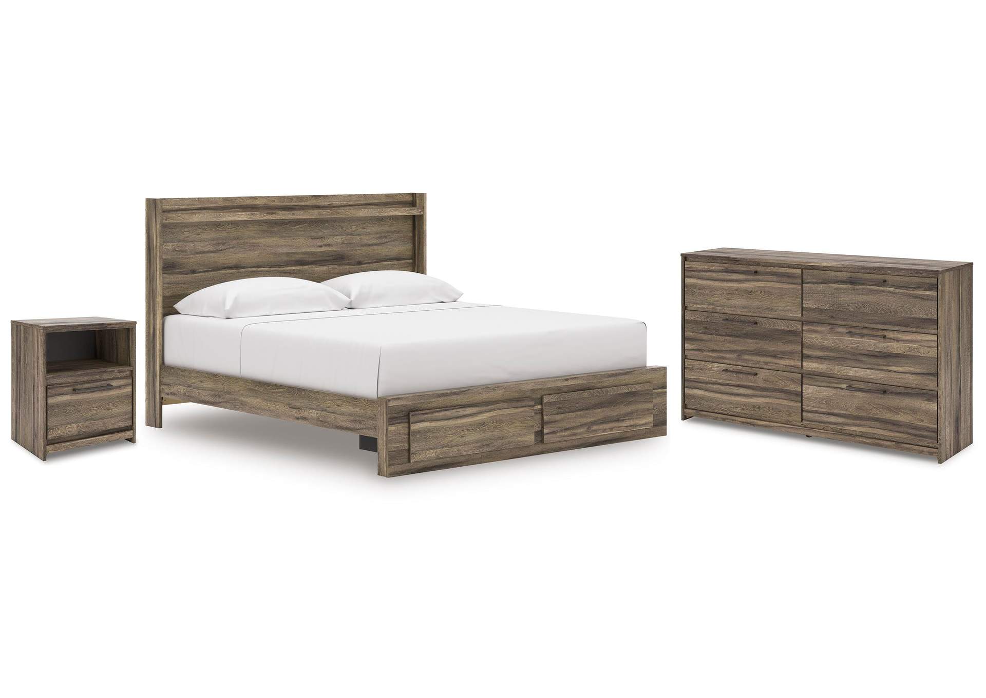 Elbrim King Panel Storage Bed, Dresser and Nightstand image 1