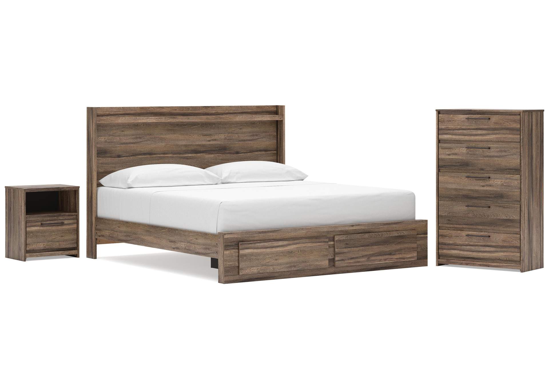 Elbrim King Panel Storage Bed, Chest and Nightstand image 1