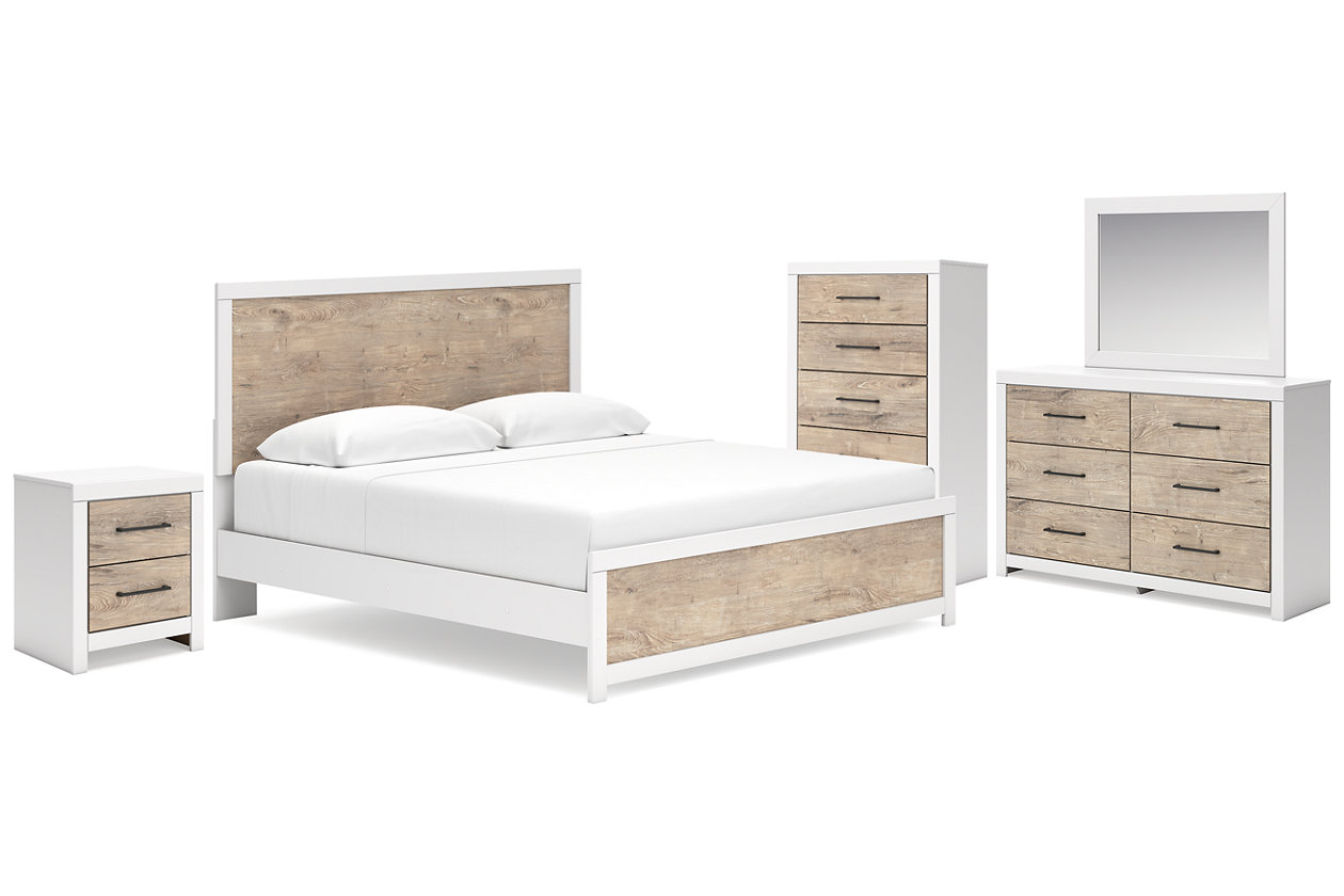 Charbitt King Panel Bed with Mirrored Dresser, Chest and Nightstand