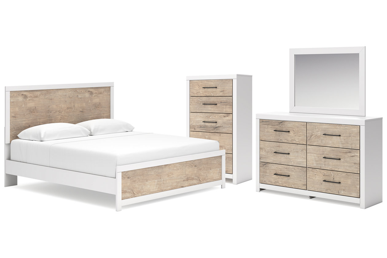 Charbitt King Panel Bed with Mirrored Dresser and Chest