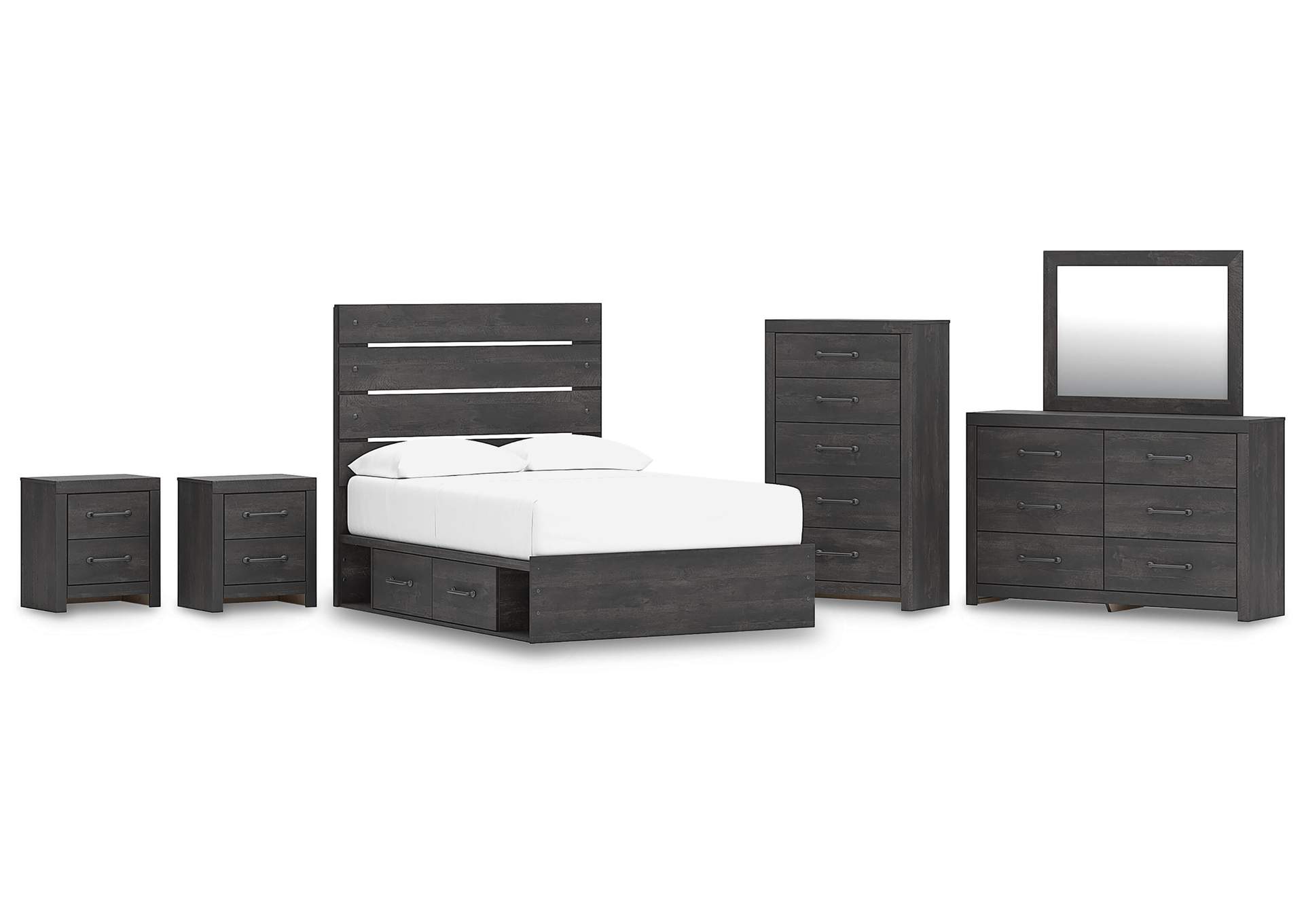 Delmorta Full Panel Bed with Storage, Dresser, Mirror, Chest and 2 Nightstands image 1