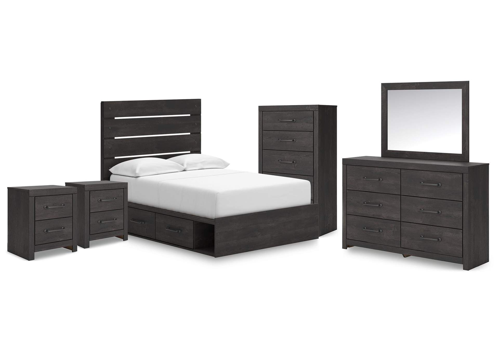Delmorta Full Panel Storage Bed, Dresser, Mirror, Chest and 2 Nightstands image 1