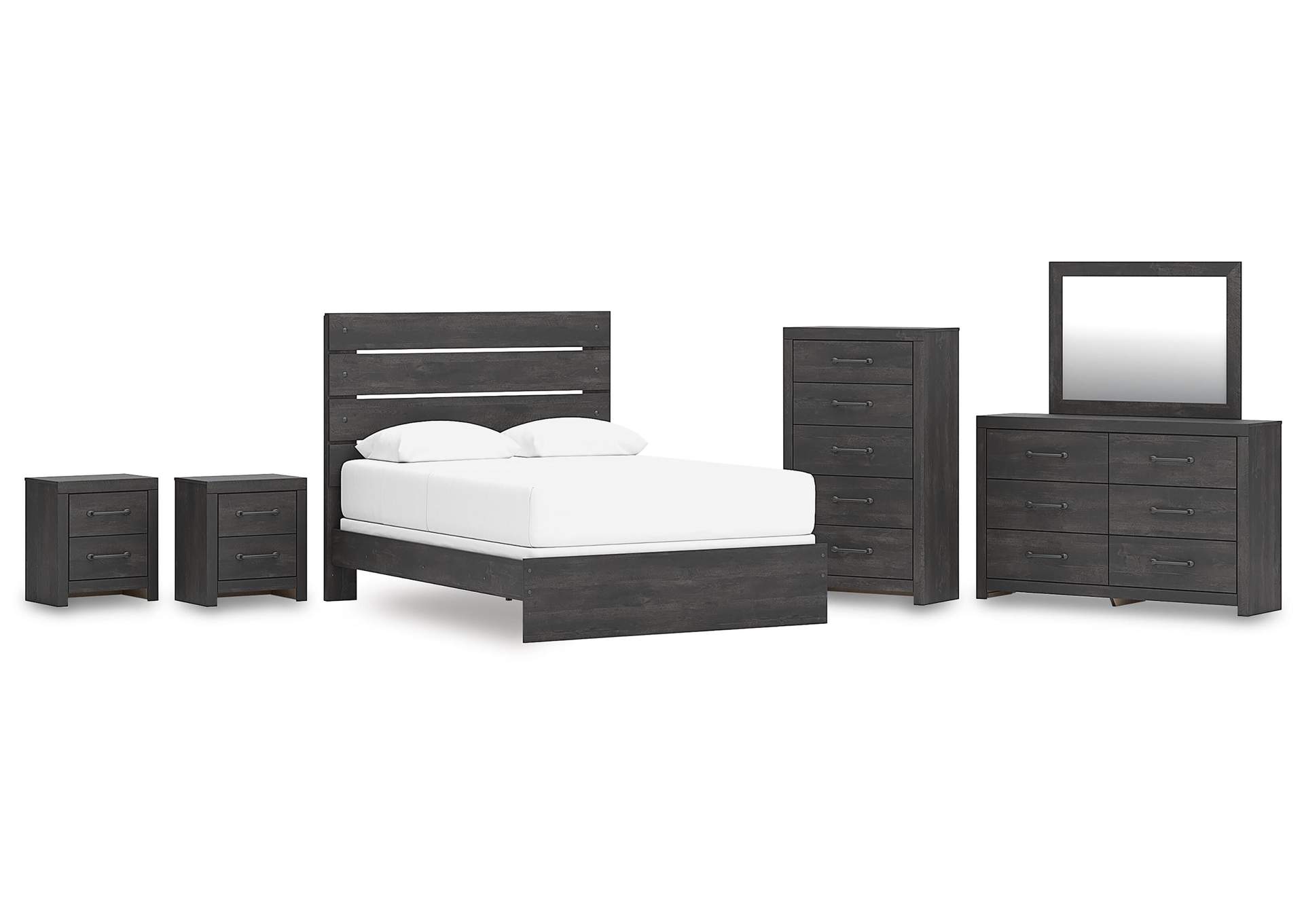 Delmorta Queen Panel Bed, Dresser, Mirror, Chest and 2 Nightstands image 1