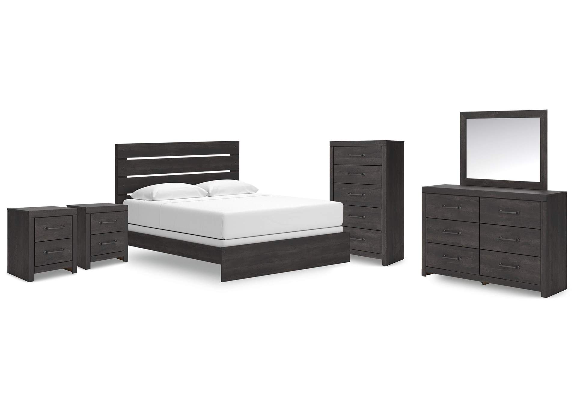 Delmorta King Panel Bed, Dresser, Mirror, Chest and 2 Nightstands image 1
