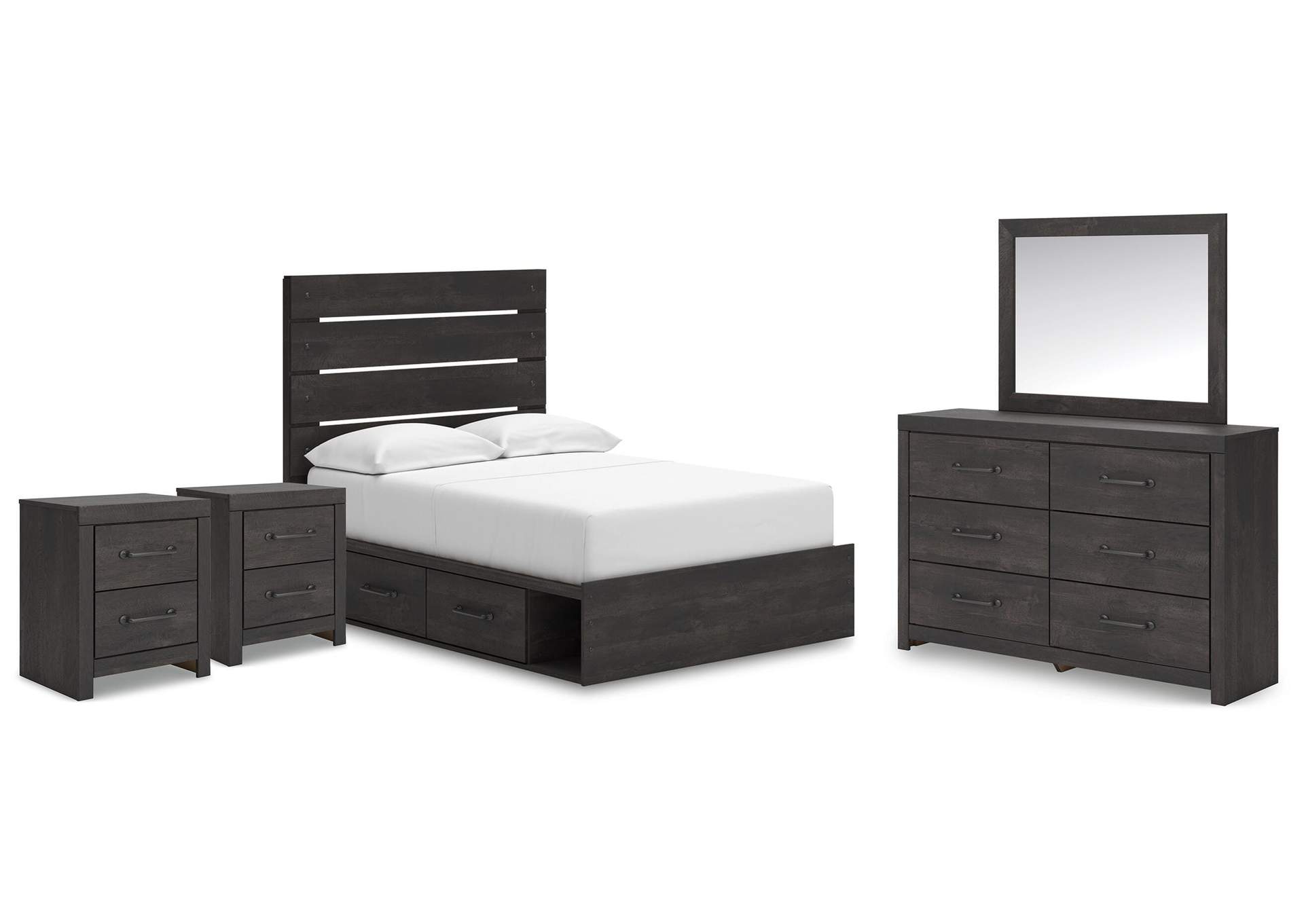 Delmorta Full Panel Bed with Storage, Dresser, Mirror and 2 Nightstands image 1