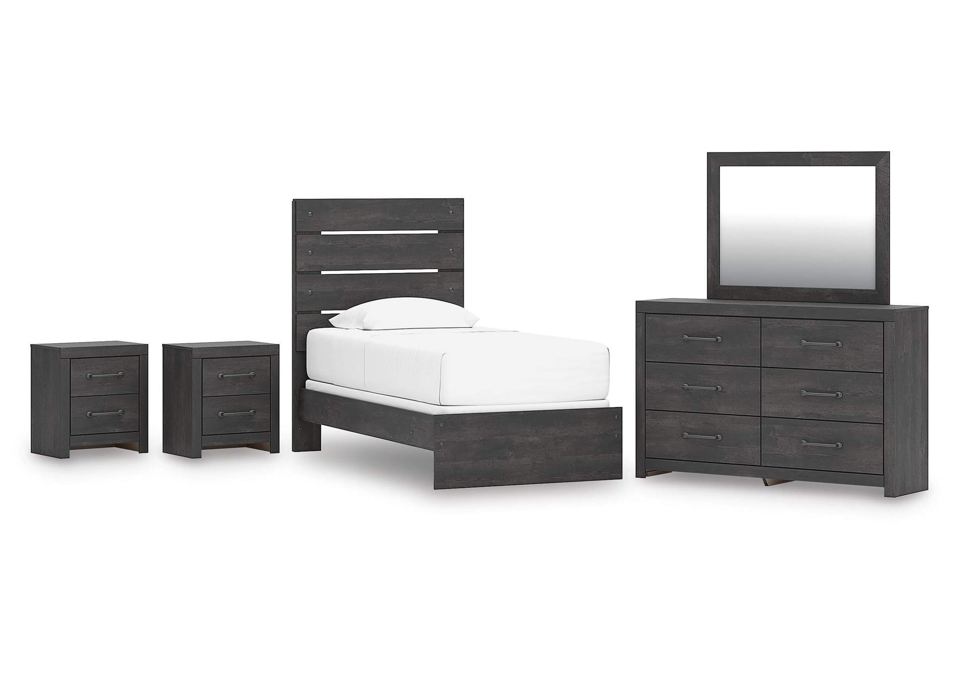 Delmorta Twin Panel Bed, Dresser, Mirror and 2 Nightstands image 1