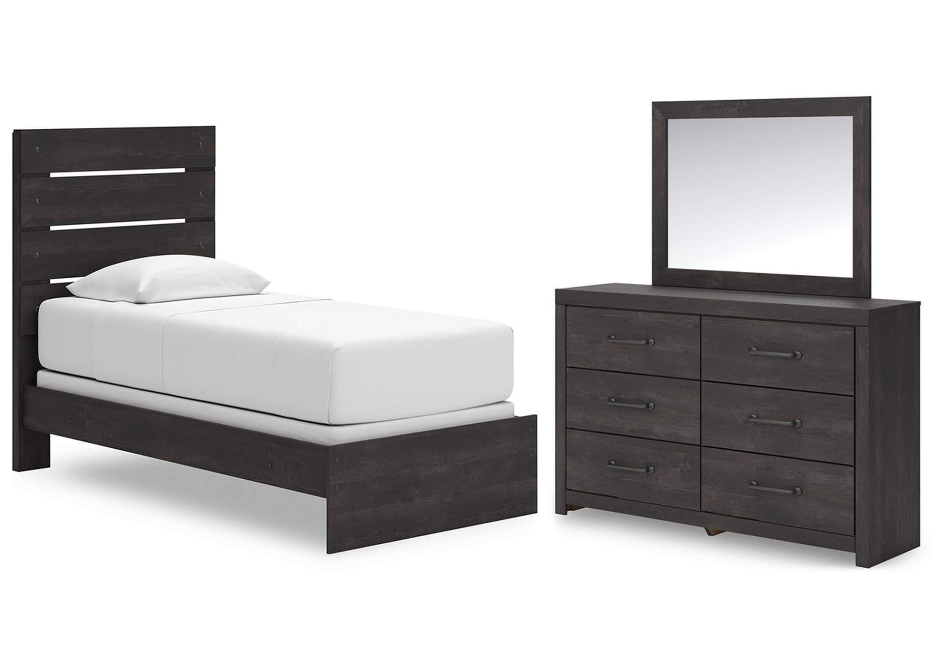Delmorta Twin Panel Bed with Mirrored Dresser