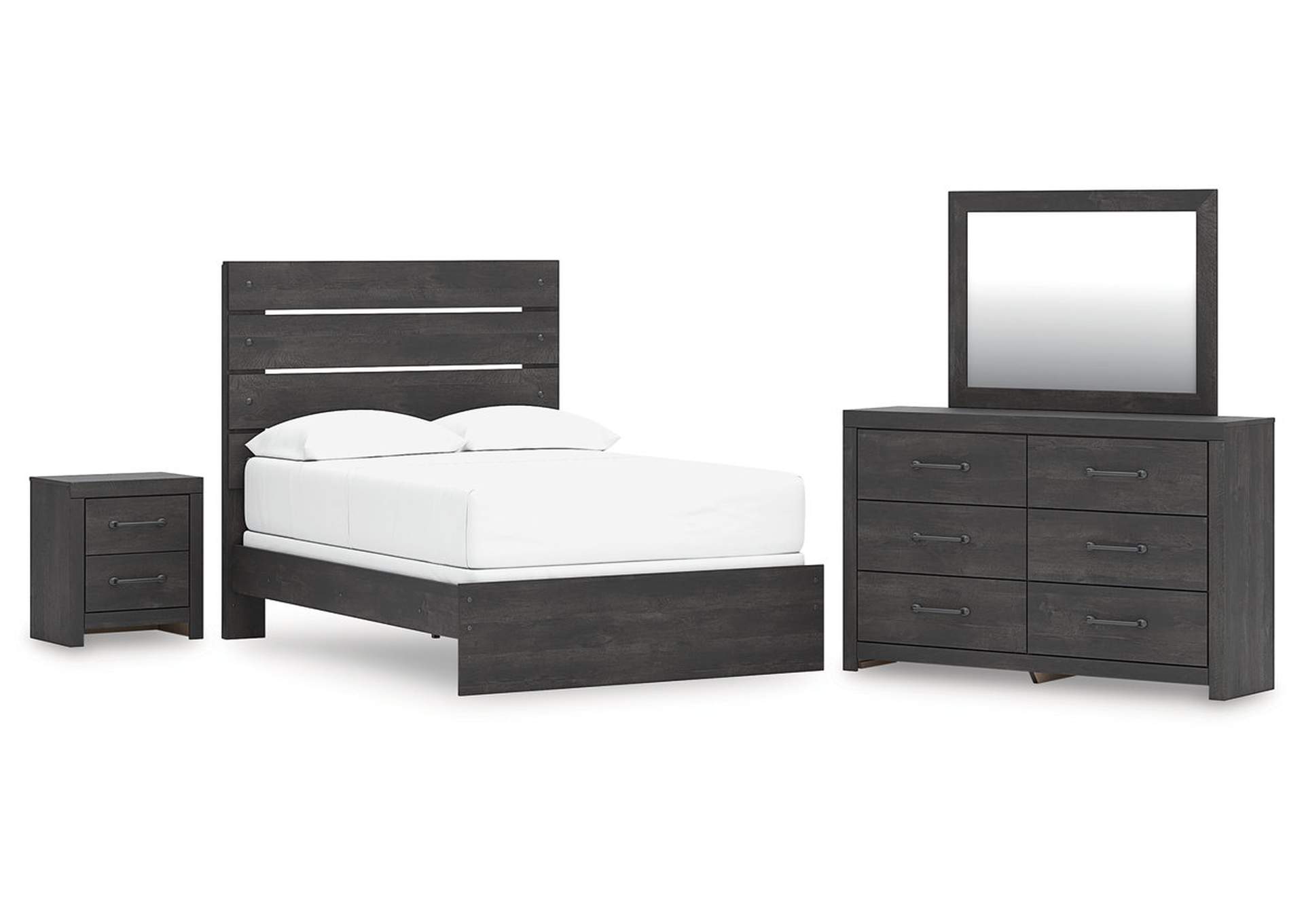 Delmorta Full Panel Bed with Mirrored Dresser and Nightstand image 1