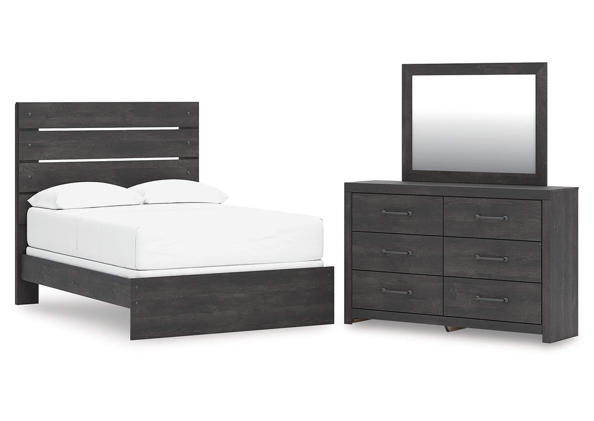 Delmorta Full Panel Bed with Mirrored Dresser image 1