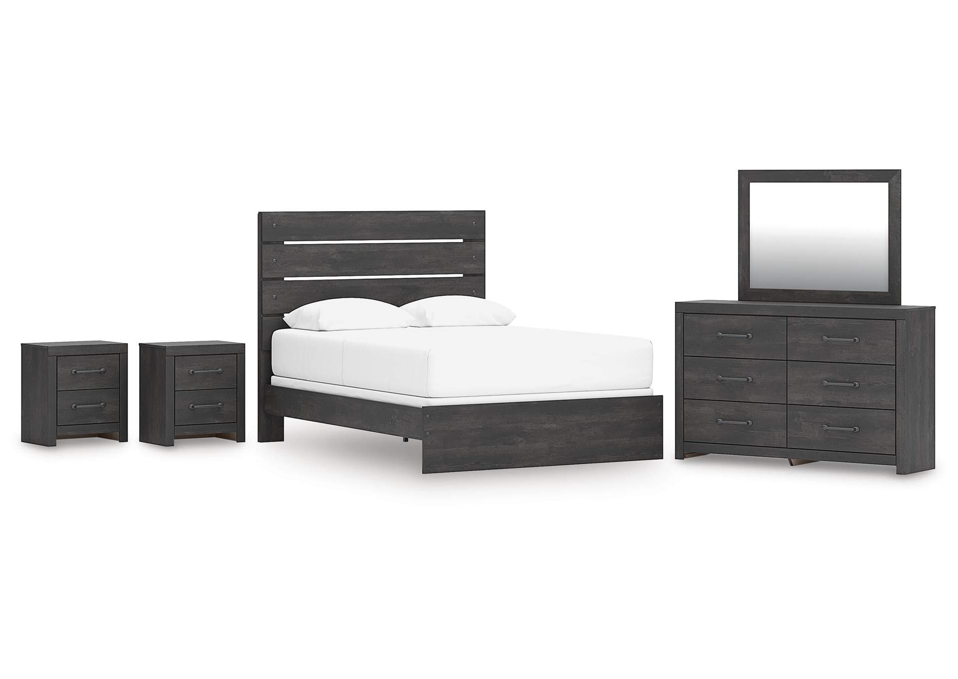 Delmorta Queen Panel Bed, Dresser, Mirror and 2 Nightstands image 1