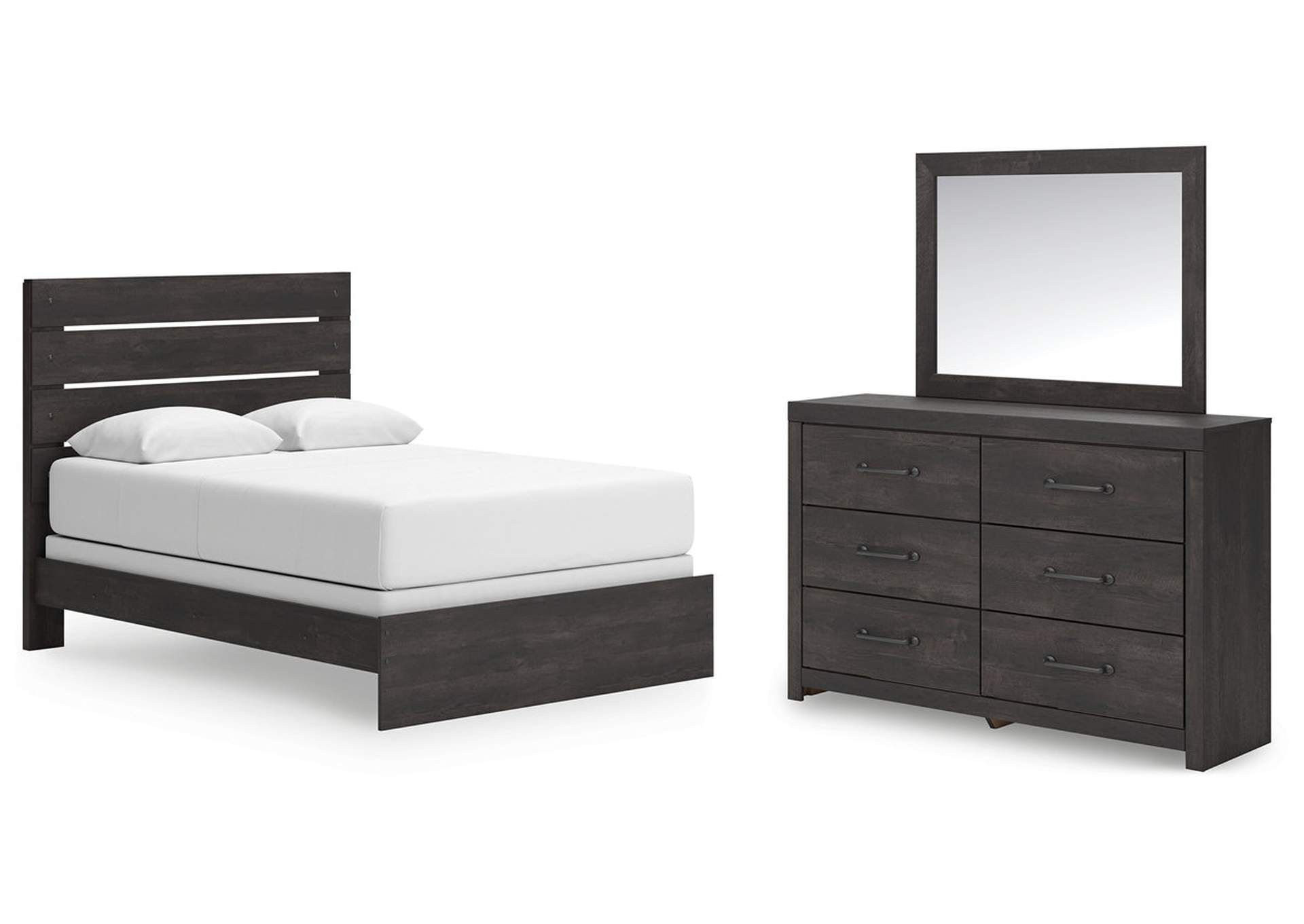 Delmorta Queen Panel Bed with Mirrored Dresser image 1