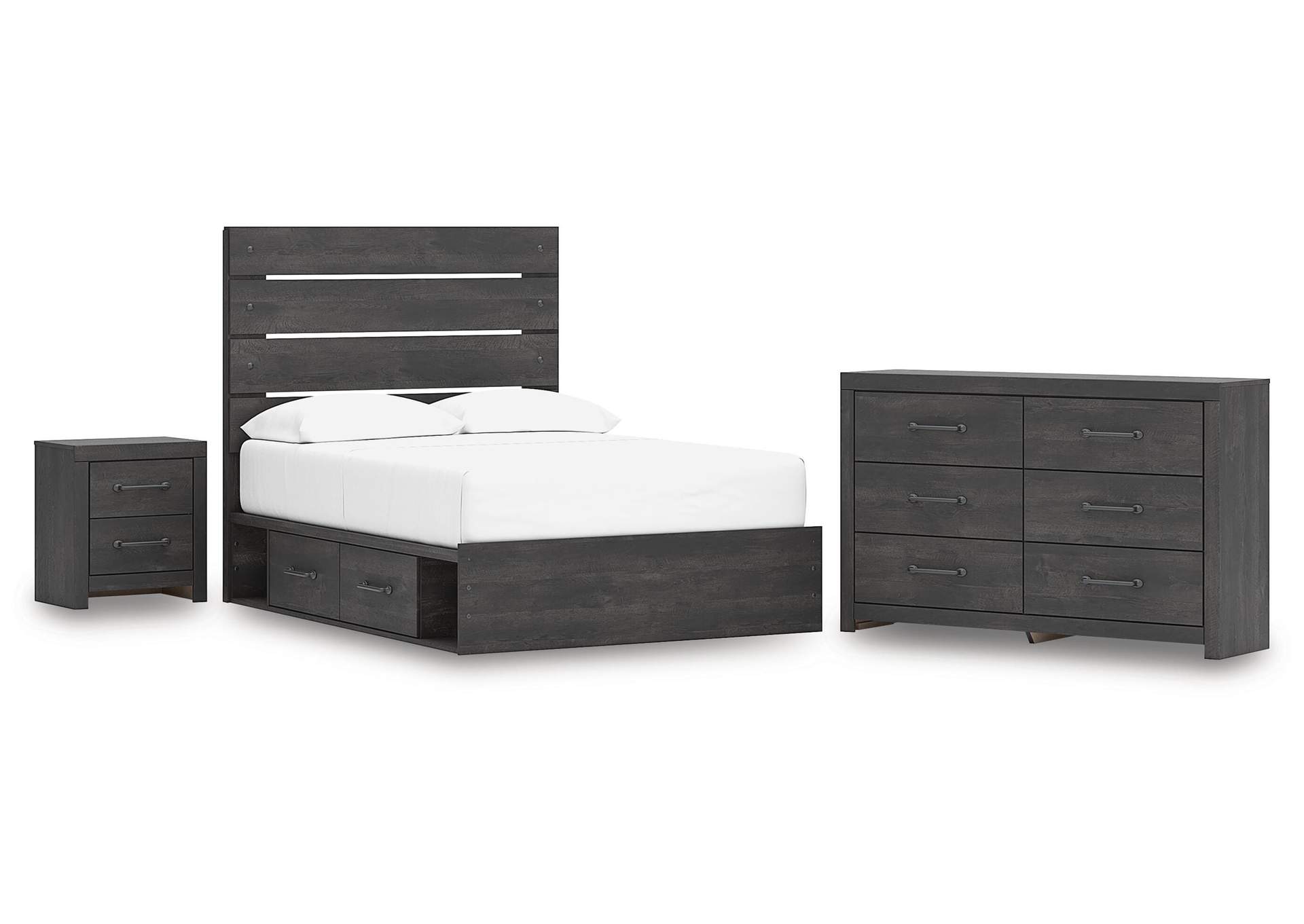 Delmorta Full Panel Bed with Storage, Dresser and Nightstand image 1