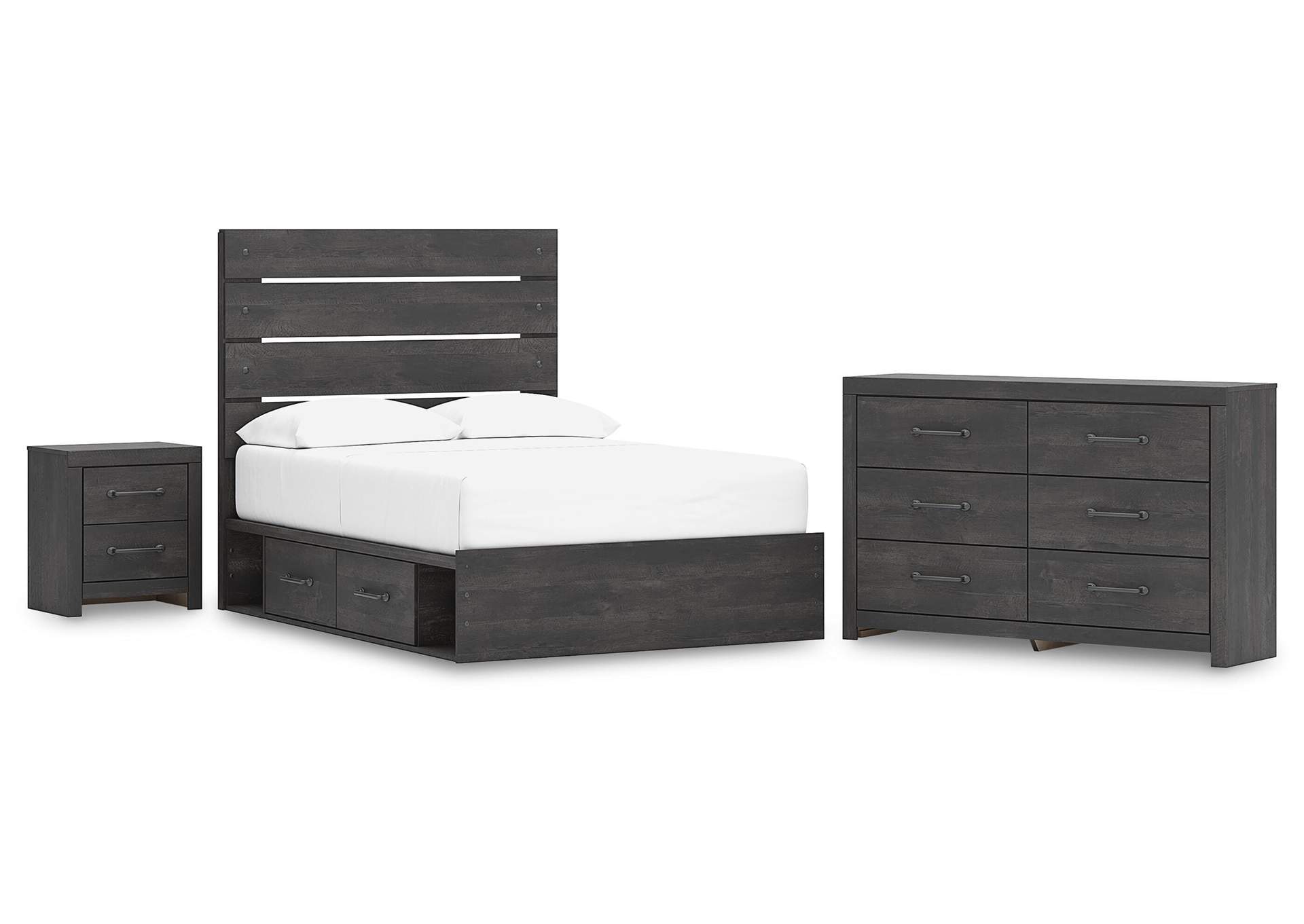 Delmorta Full Panel Storage Bed, Dresser and Nightstand image 1