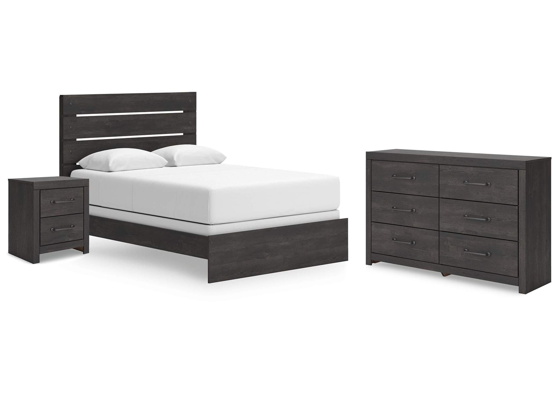 Delmorta Queen Panel Bed, Dresser and Nightstand image 1