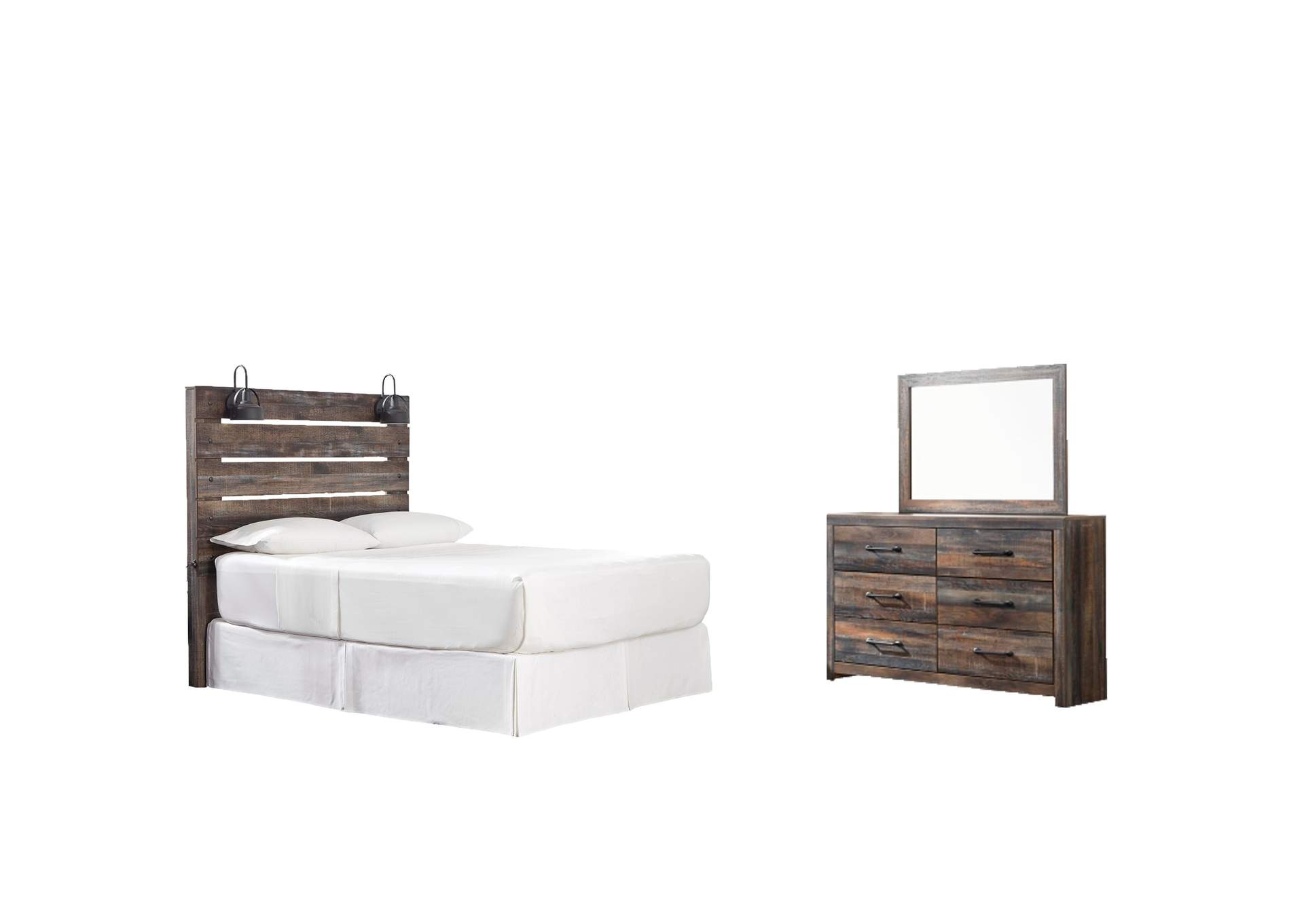Drystan Queen Panel Headboard Bed with Mirrored Dresser image 1