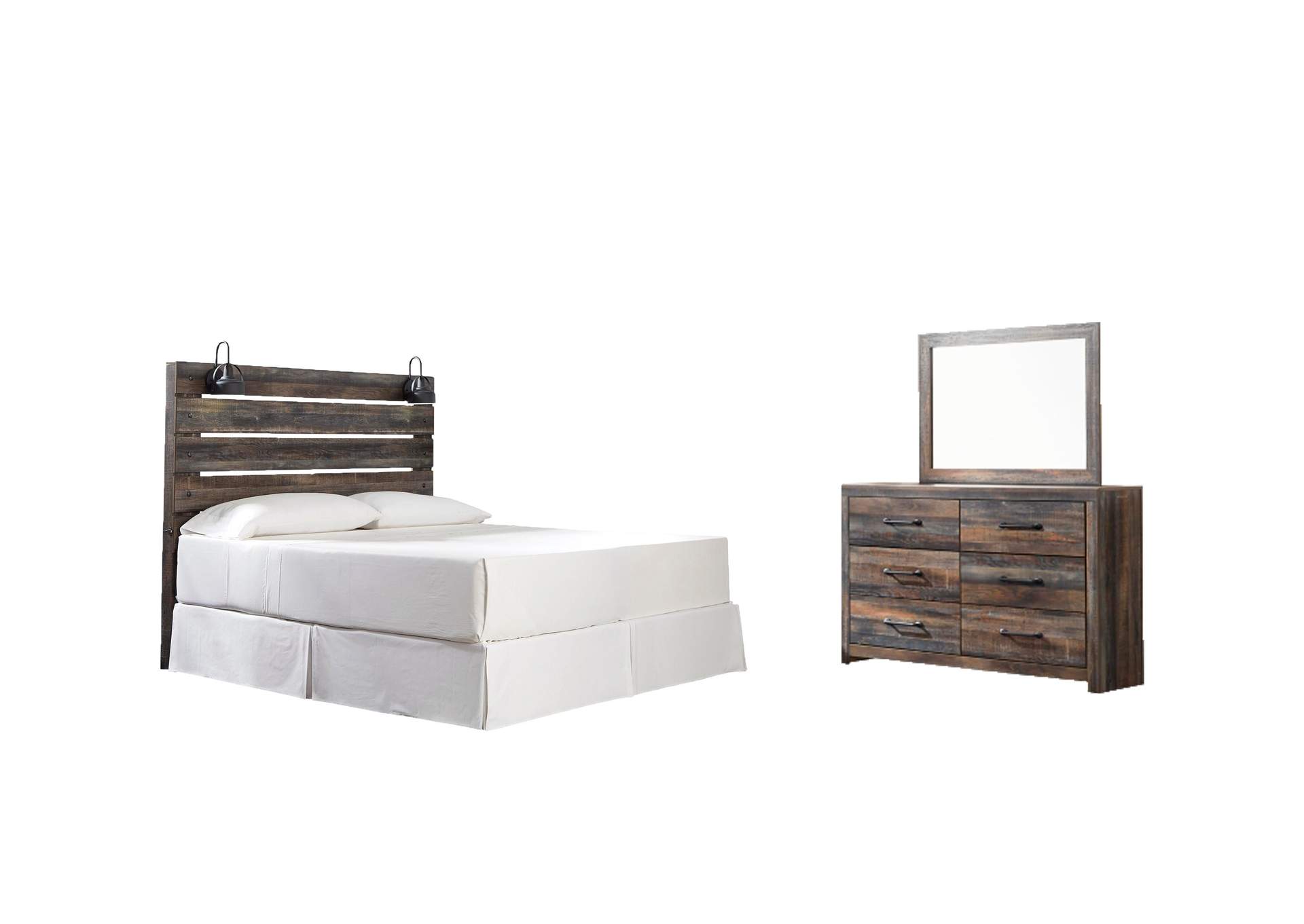 Drystan King Panel Headboard Bed with Mirrored Dresser image 1