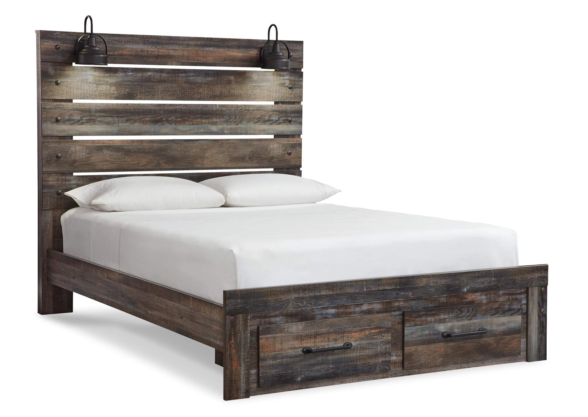 Drystan Queen Panel Bed with 2 Storage Drawers with Mirrored Dresser image 2