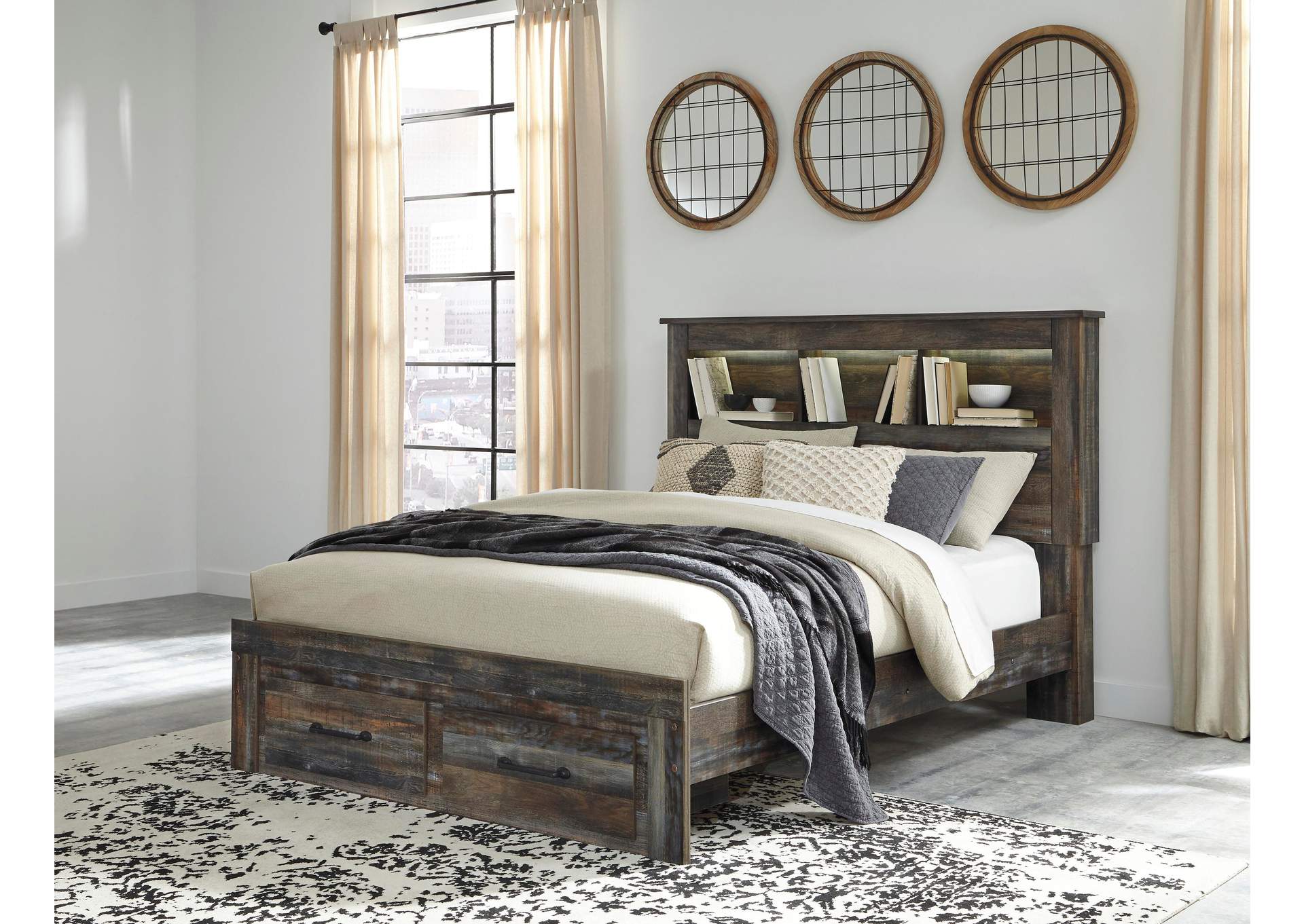 Drystan Queen Panel Bed with 2 Storage Drawers with Mirrored Dresser image 6