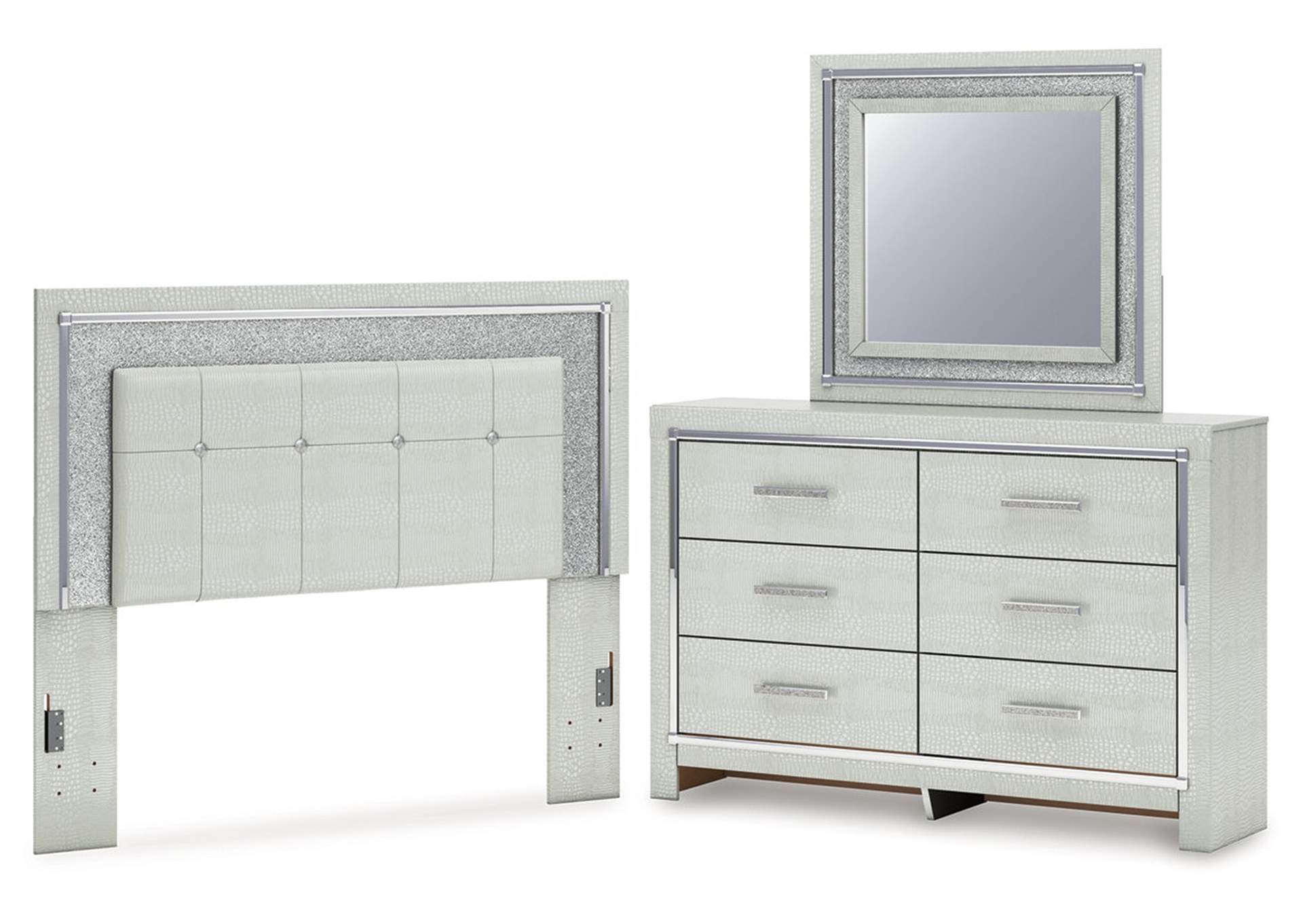 Zyniden Queen Upholstered Panel Headboard with Mirrored Dresser