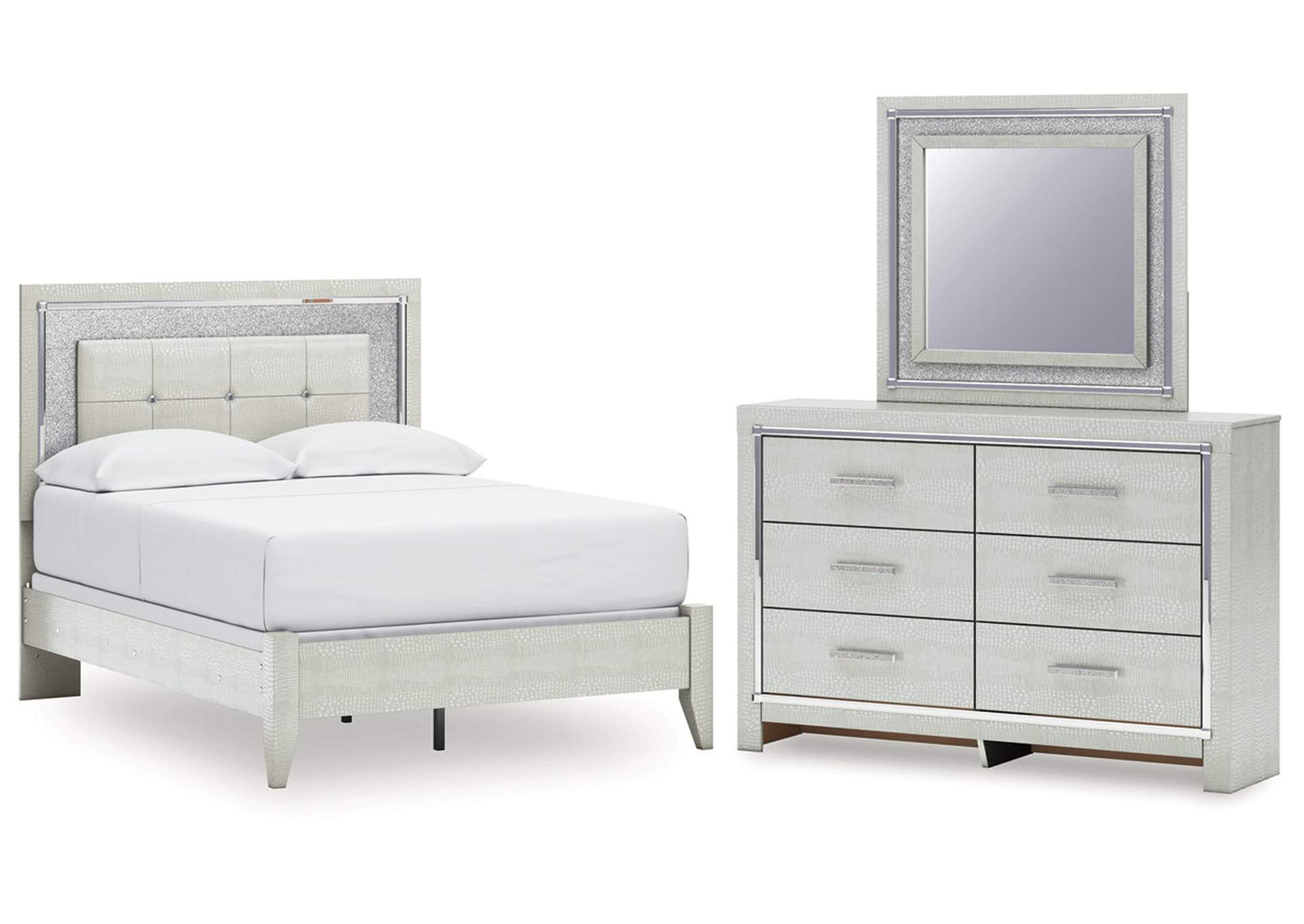 Zyniden Full Upholstered Panel Bed with Mirrored Dresser